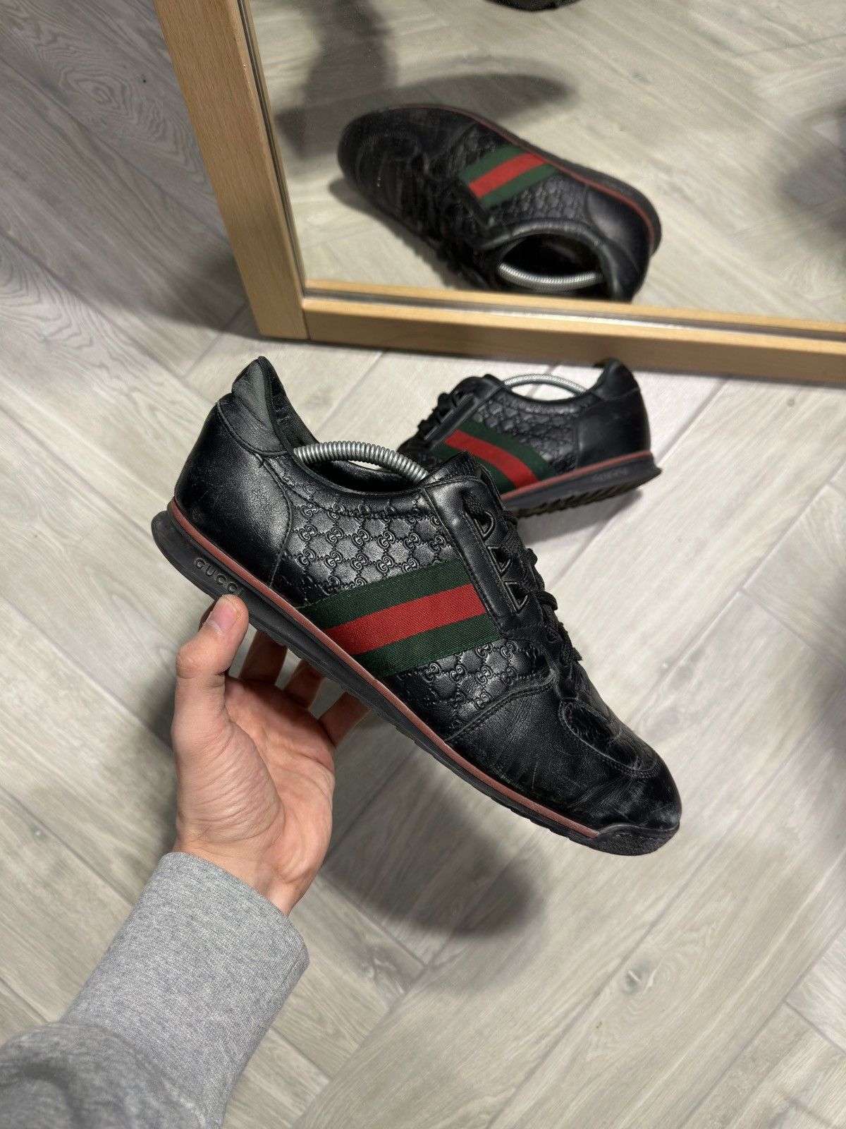image of Gucci Sl73 Leather Lace-Up Shoes in Black, Men's (Size 9)