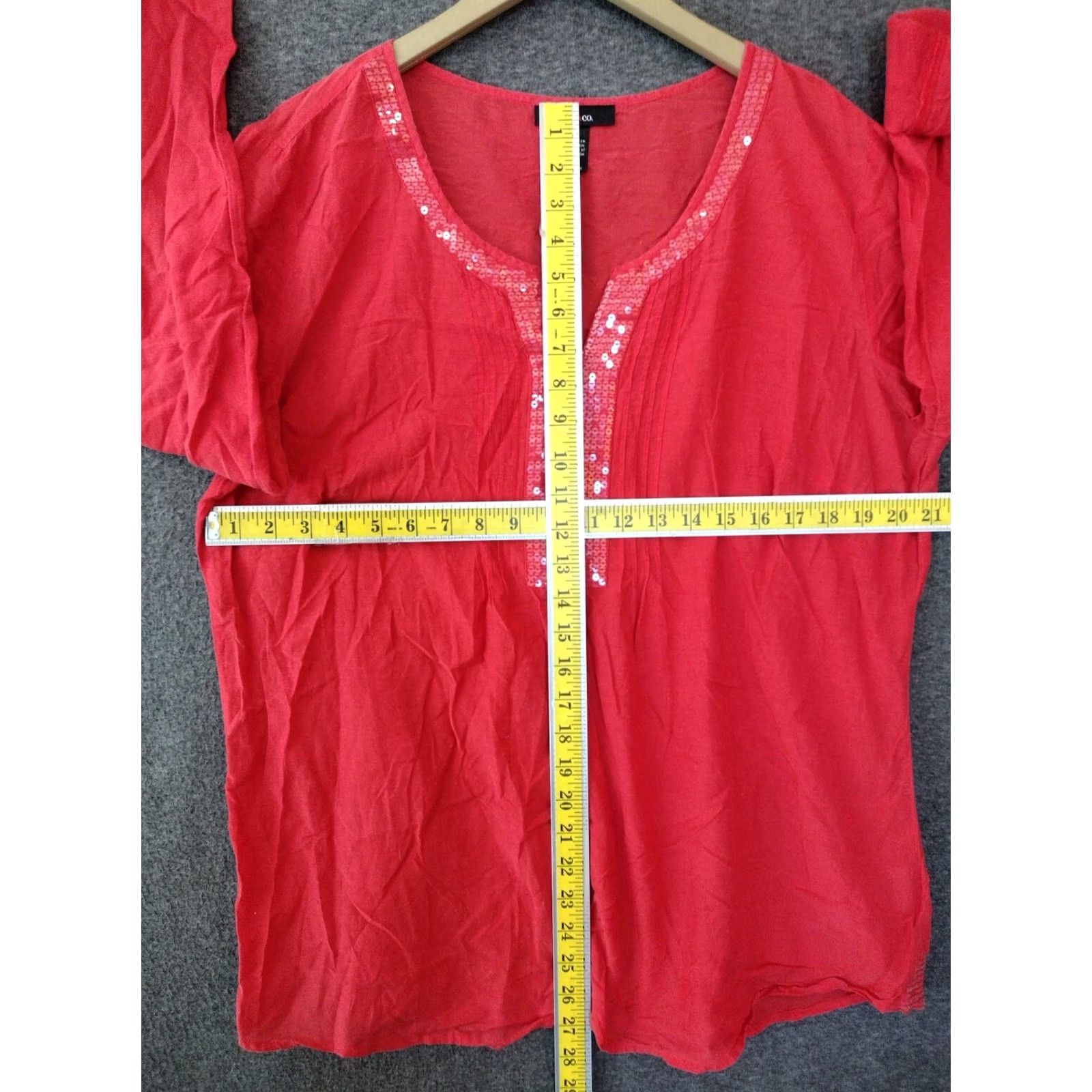 Style & Co Style & Co Blouse Women's Beaded V-Neck Red XL Shirt Raglan Sleeve Tunic Bohemian Casual, Sisters Womens, Red Beaded V-Neck Blouse, XL Size XL / US 12-14 / IT 48-50 - 4 Thumbnail