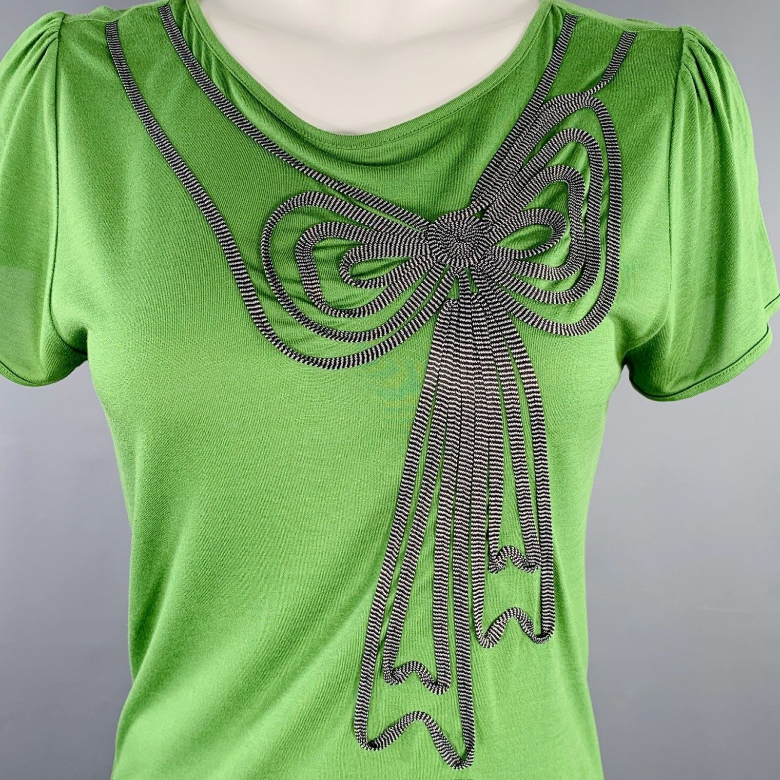 Ted Baker 2 Green Grey Viscose Aplique Short Sleeve Casual Top Size XS / US 0-2 / IT 36-38 - 2 Thumbnail