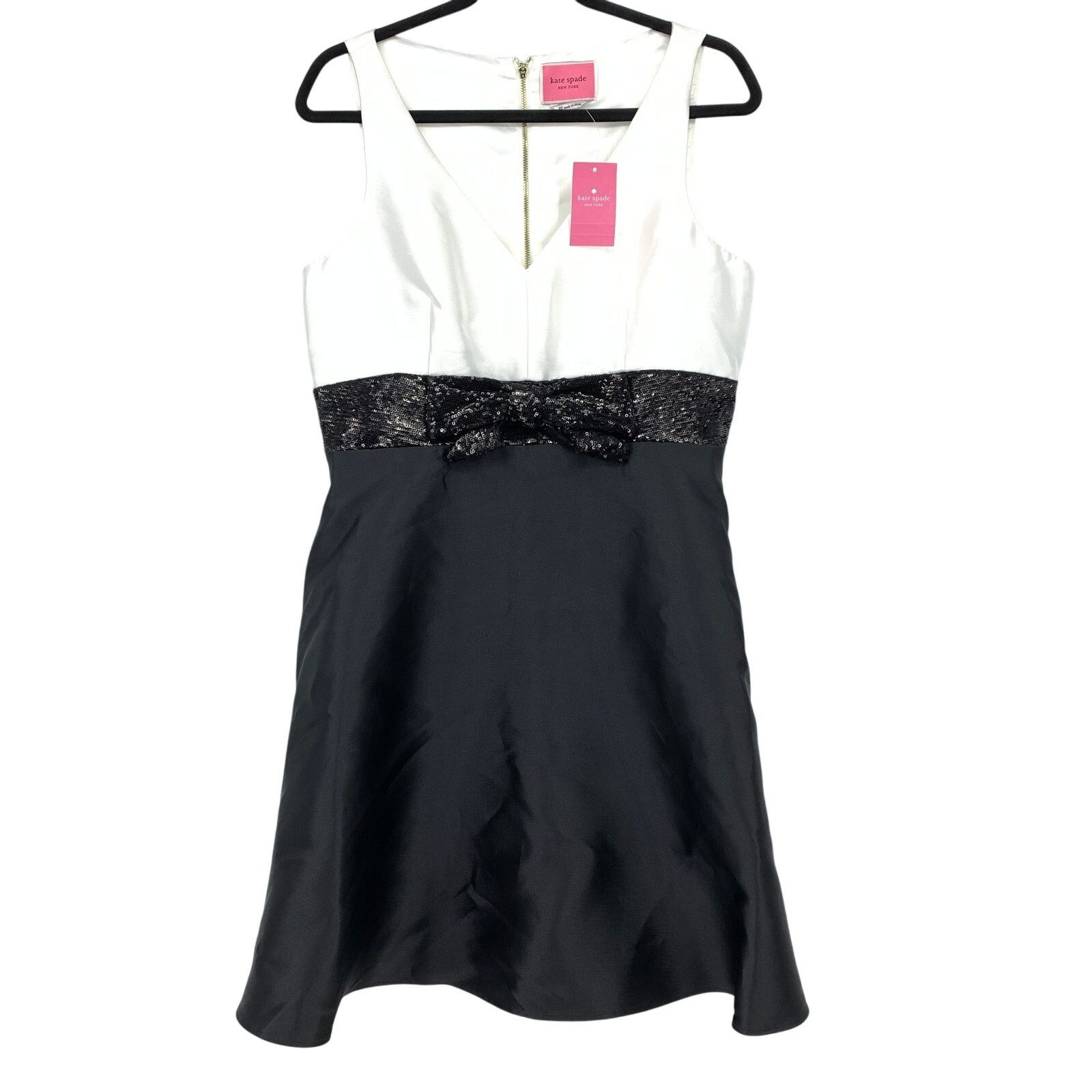 Kate Spade Kate Spade Sequin Bow Fit & Flare Dress 10 Black White NEW Size L / US 10 / IT 46 - 1 Thumbnail