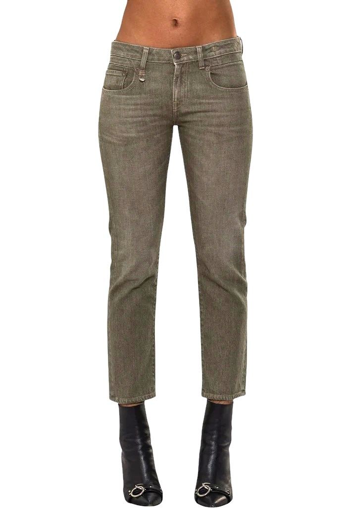 R13 BOY STRAIGHT 30 Cropped Army Green Stretch 84482 Size 30" / US 8 / IT 44 - 1 Thumbnail