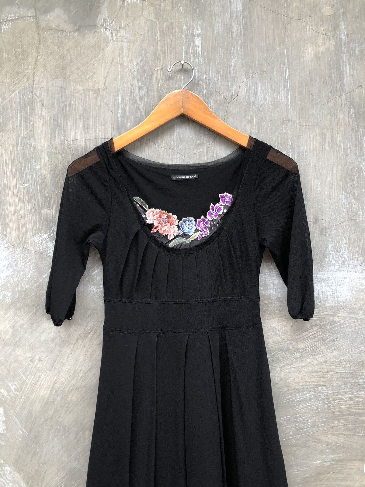 Vivienne Tam Vivienne Tam Black Flower Women Midi Dress Size S / US 4 / IT 40 - 2 Thumbnail
