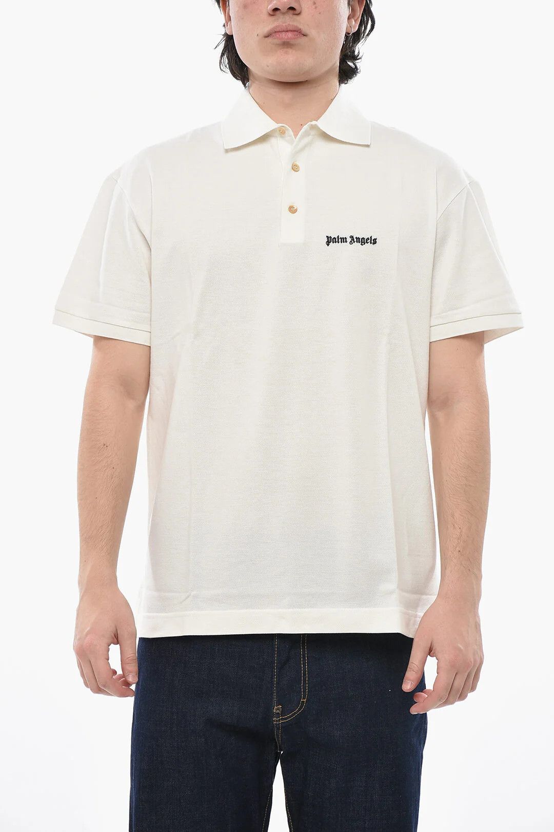 og1mm0226 Contrast Logo Solid-Color Polo Shirt in White