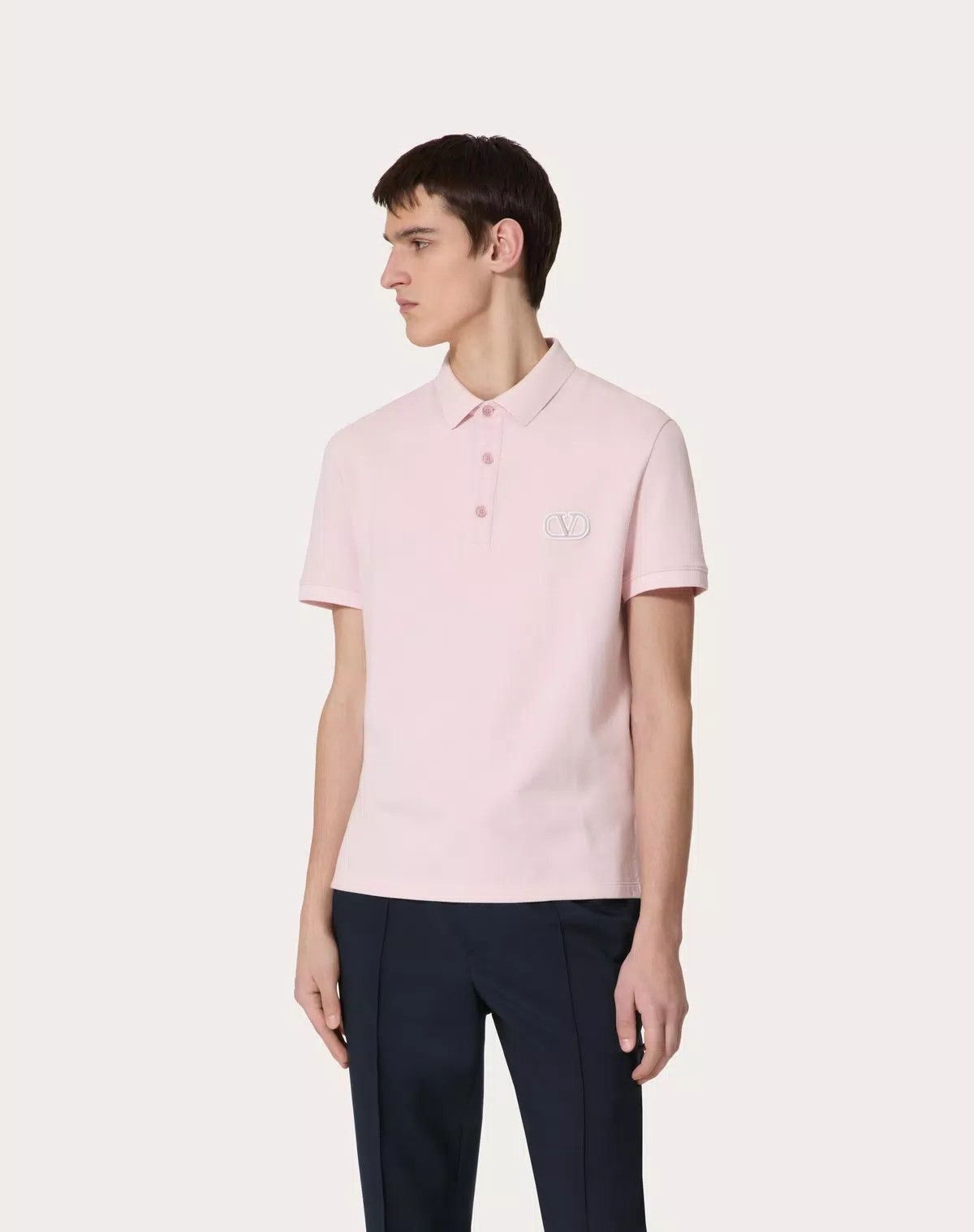 Valentino oc11z0725 Cotton Pique Polo Shirt in Grey/Rose Size US L / EU 52-54 / 3 - 4 Thumbnail