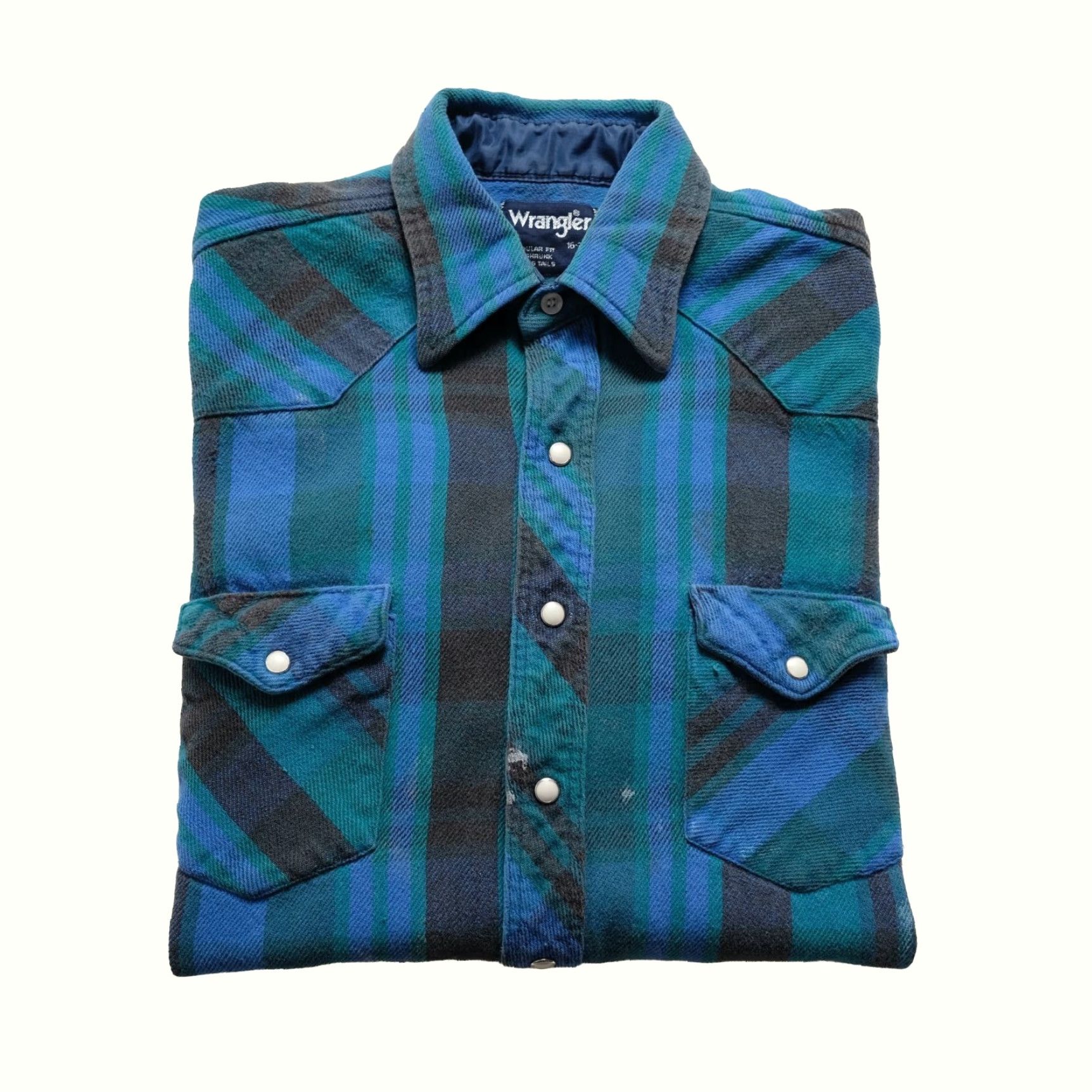 Wrangler VINTAGE Wrangler Flannel Shirt Mens L Blue 90s 80s Pearl Snap Cotton USA Made Distressed Pattern Plaid Size US L / EU 52-54 / 3 - 2 Thumbnail