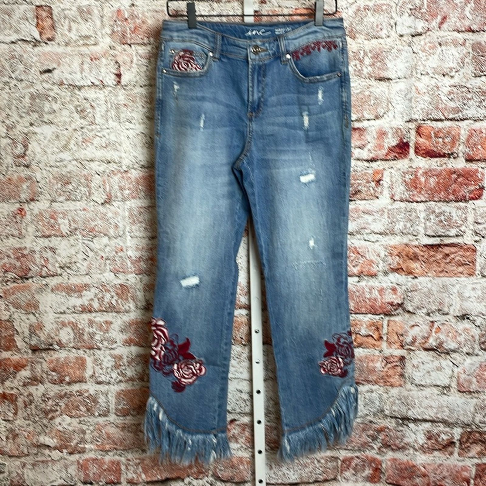 Inc INC Embroidered Regular Fit Fringe Hem Cropped Jeans 10 Grailed