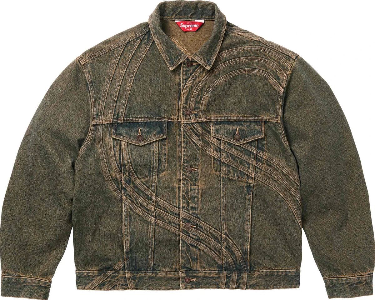 image of Supreme S Logo Denim Trucker Jacket in Olive, Men's (Size Medium)
