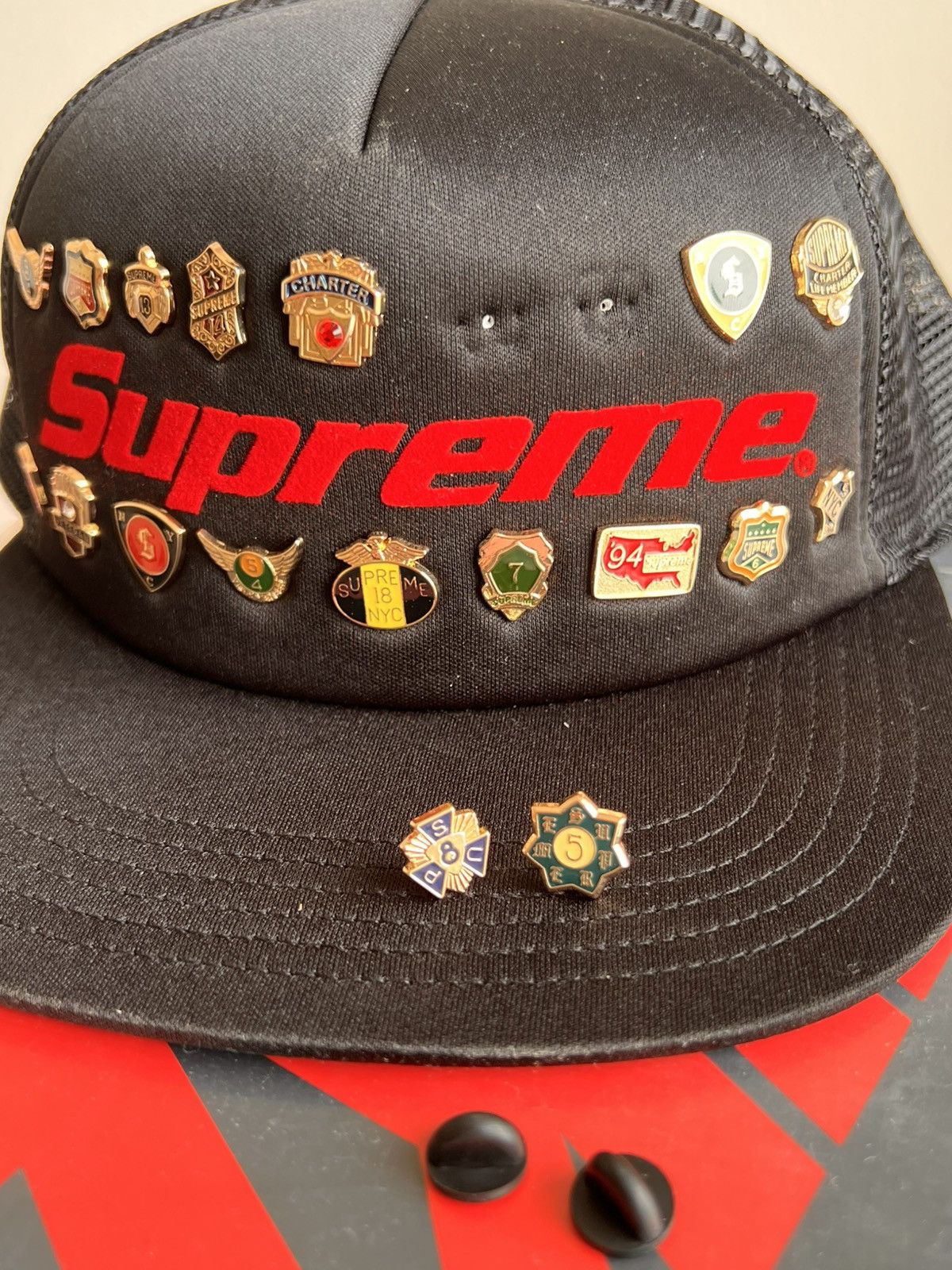 Supreme Supreme Pins Mesh Back 5 Panel Black cap hat snapback enamel Size ONE SIZE - 7 Thumbnail