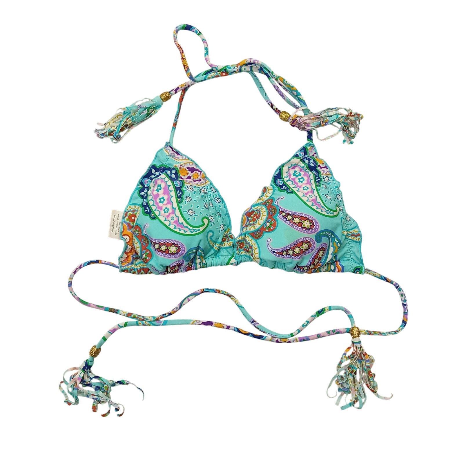 & Other Stories Beach Joy Woman's S Swimwear Top Teal Paisley Tassels Size ONE SIZE - 1 Thumbnail