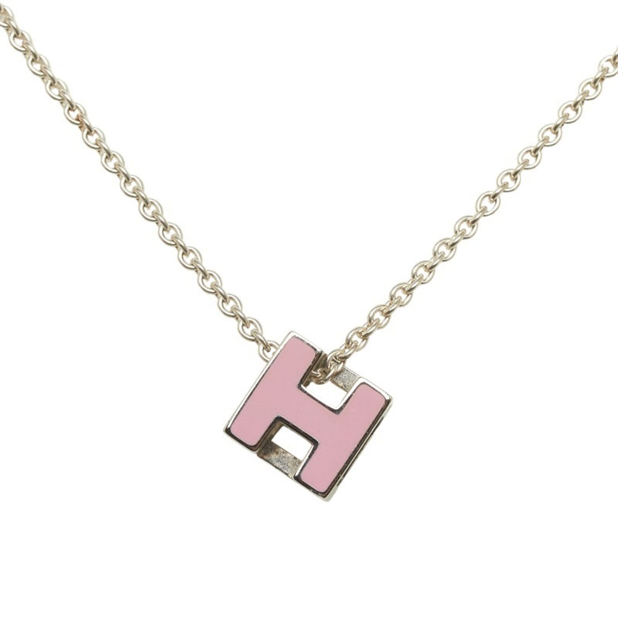 image of Hermes H Cube Necklace Pink Metal Sv925 Silver Ladies Hermes, Women's