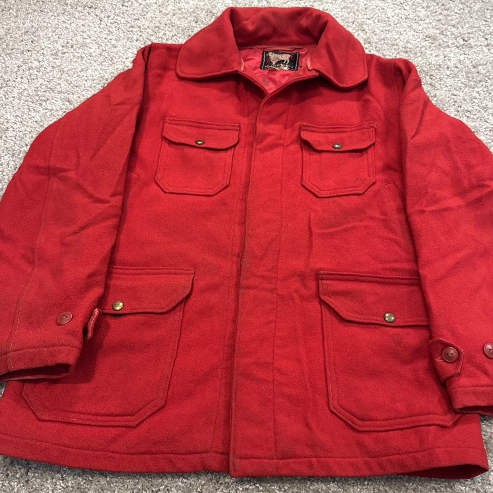 Vintage VINTAGE Woolrich Red Wool Button Front Barn Chore Jacket Coat Bird Lining XL Men Overcoat Button Front Red Bird Lined Woolrich Jacket Coat Mens Size US XL / EU 56 / 4 - 4 Thumbnail