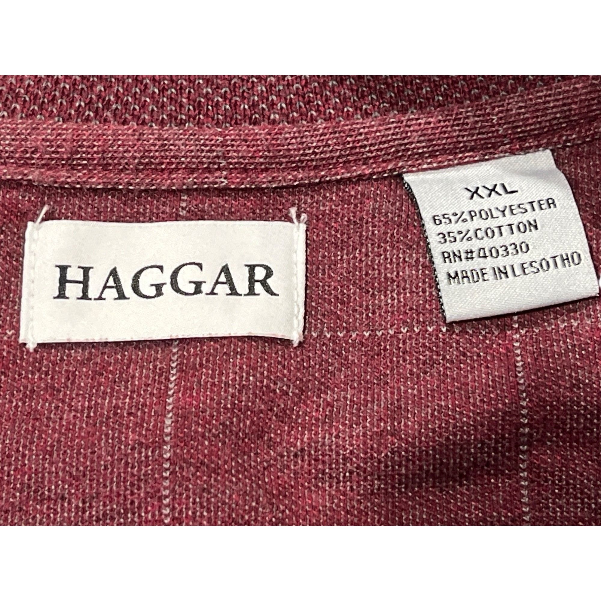 Other Haggar Mens XXL Long Sleeve Polo Shirt Burgundy Striped Poly Size US XXL / EU 58 / 5 - 3 Thumbnail