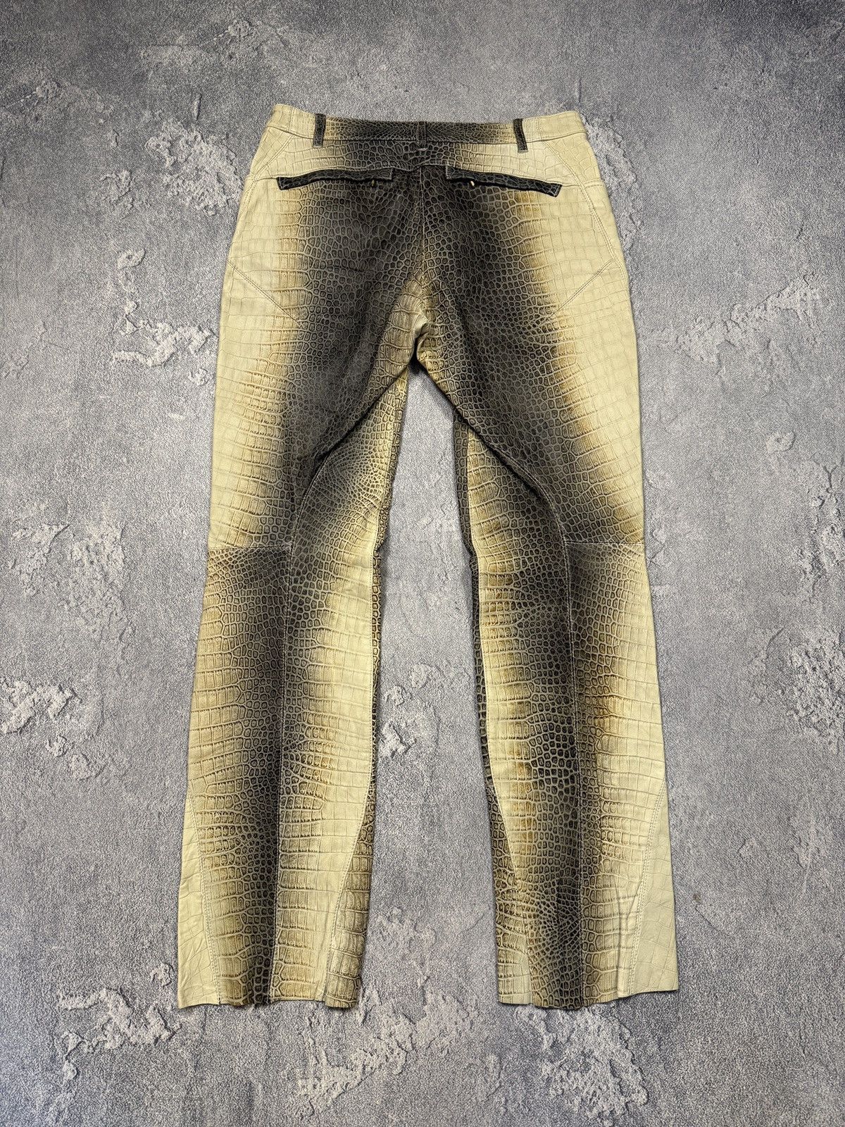 Other Corpo Nove Crocodile Embossed Leather Trousers Beige Brown Size 34" / US 12 / IT 48 - 9 Thumbnail