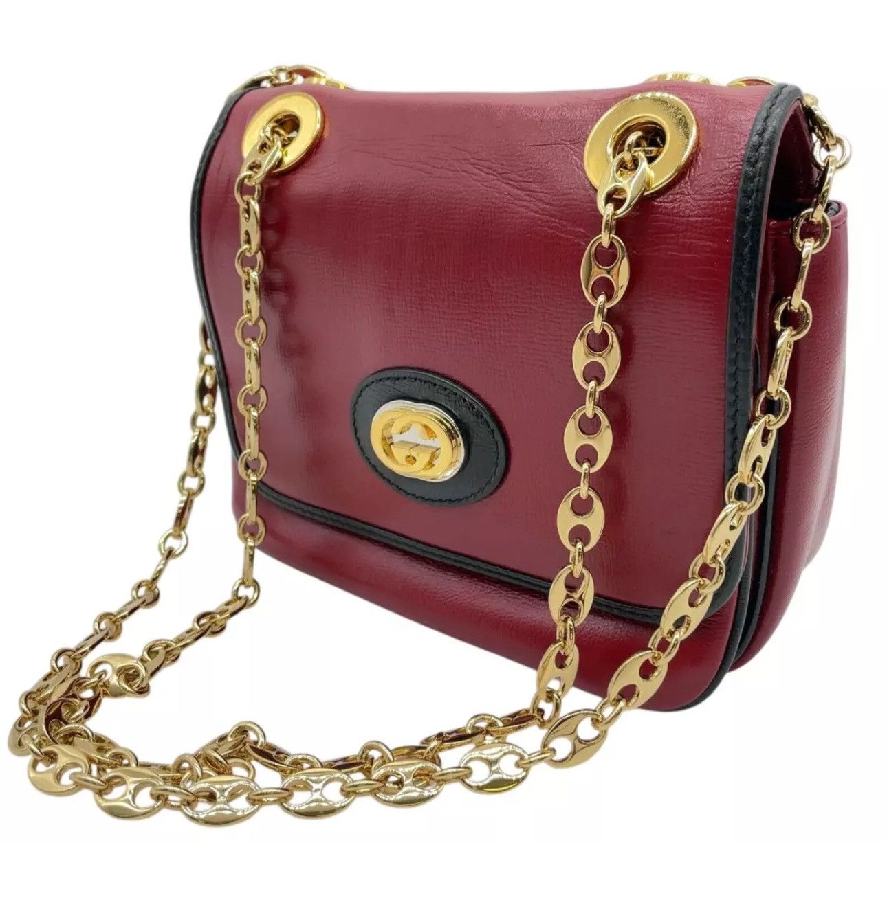 Gucci Authentic GUCCI G Interlocking Leather Chain Red Size ONE SIZE - 1 Thumbnail