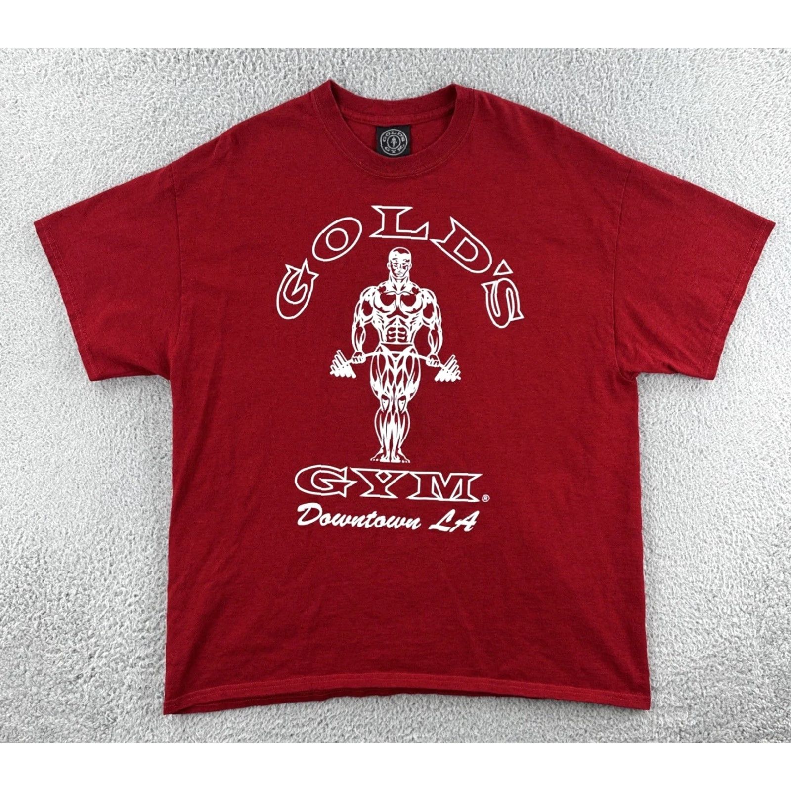 Vintage VINTAGE Gold's Gym Downtown LA Men’s XL Red T Shirt USA Graphic Print Crew Neck Short Sleeve Cotton Knit Regular Fit Sports 90s Boys/Girls Mens Womens Size US XL / EU 56 / 4 - 2 Thumbnail