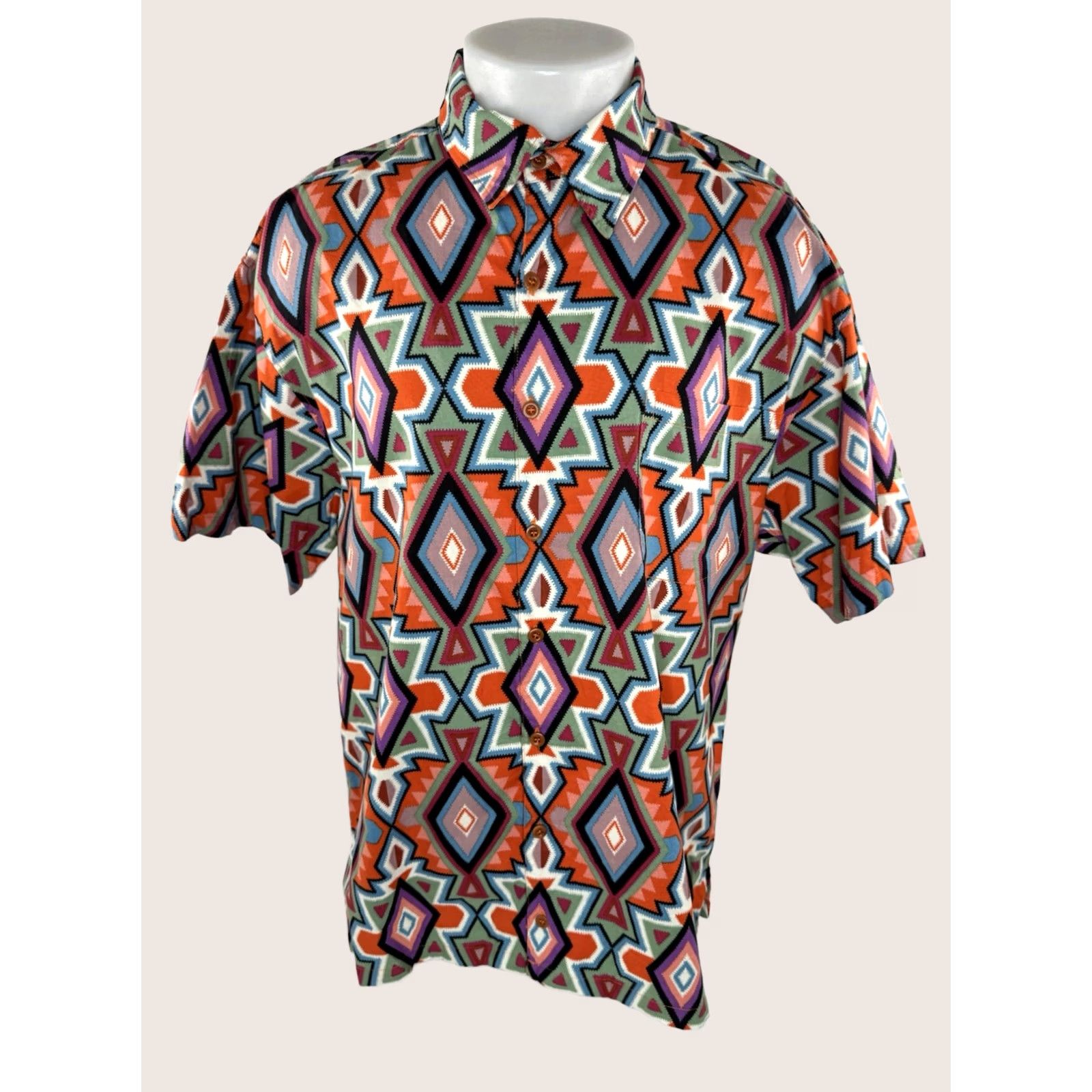 CO SAYULITA SHIRT CO AZTEC Southwestern Colorful XL / 2XL Shirt - EXCELLENT Shirt Men Short Sleeve Button-Up Multi Size US XXL / EU 58 / 5 - 1 Thumbnail
