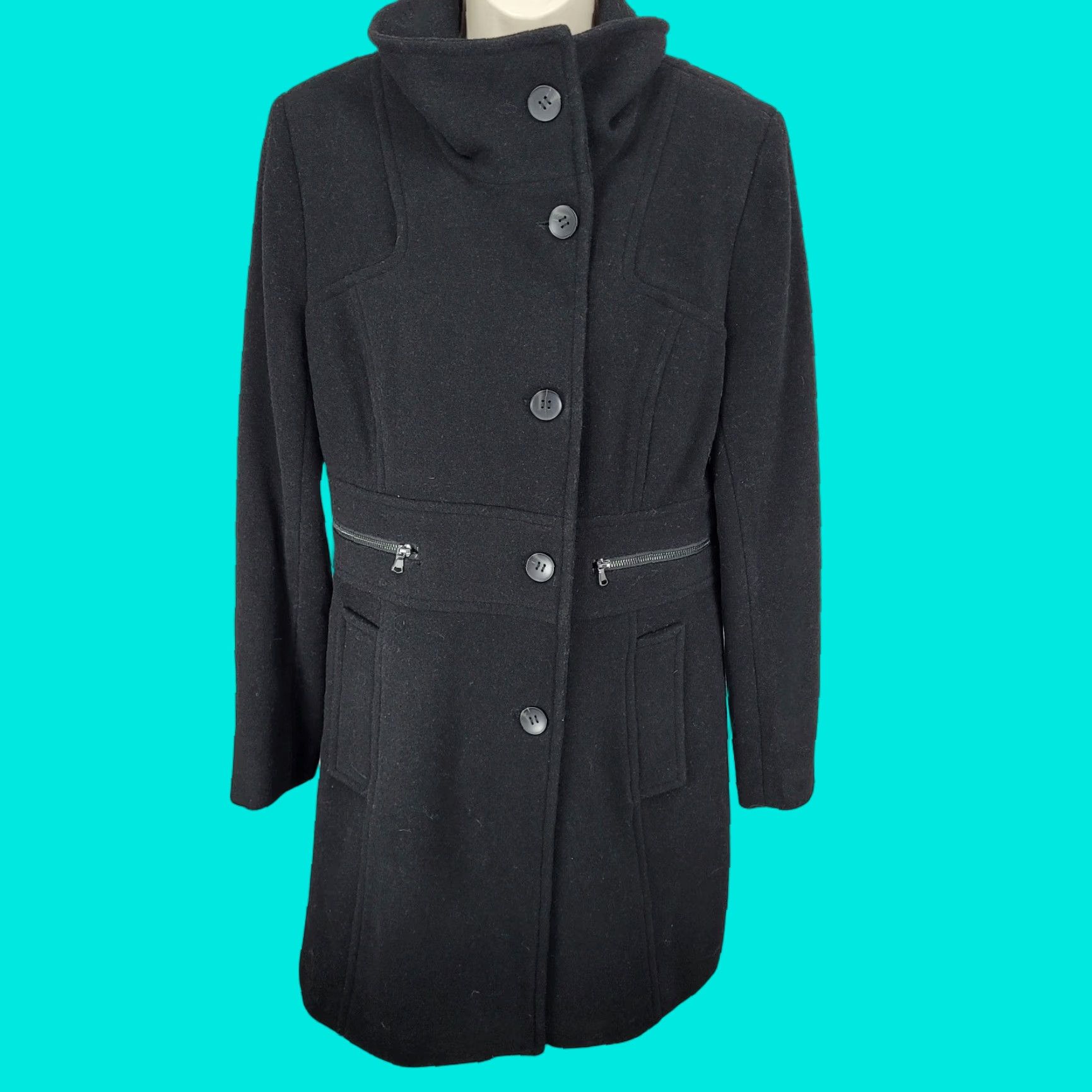 Vintage Marc New York Overcoat Womens Wool Blend Zip Pockets Lined Black 10 Size Mid-Length Buttoned Coat Size L / US 10 / IT 46 - 1 Thumbnail