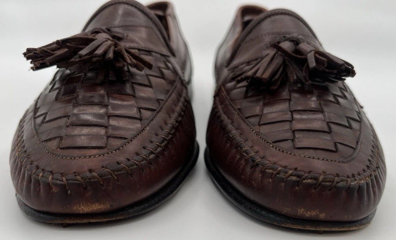 Santoni Italy Stitched Brown Leather Tassel Loafers Size 9D display picture 2