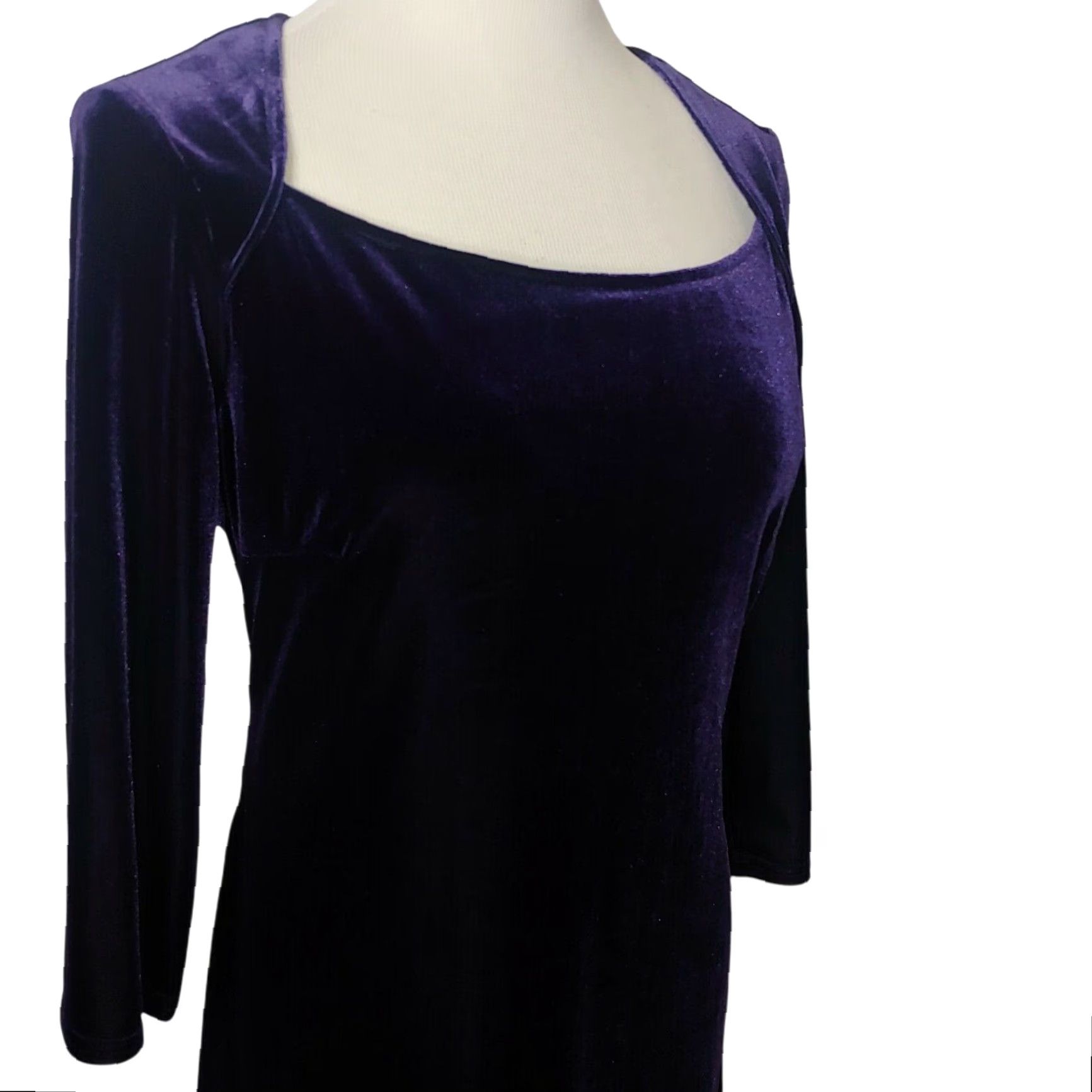 Vintage VINTAGE JS Collections Purple Velour Dress 1990s 12 Knee Length Bodycon Velvet Party Dress Womens Size XL / US 12-14 / IT 48-50 - 3 Thumbnail