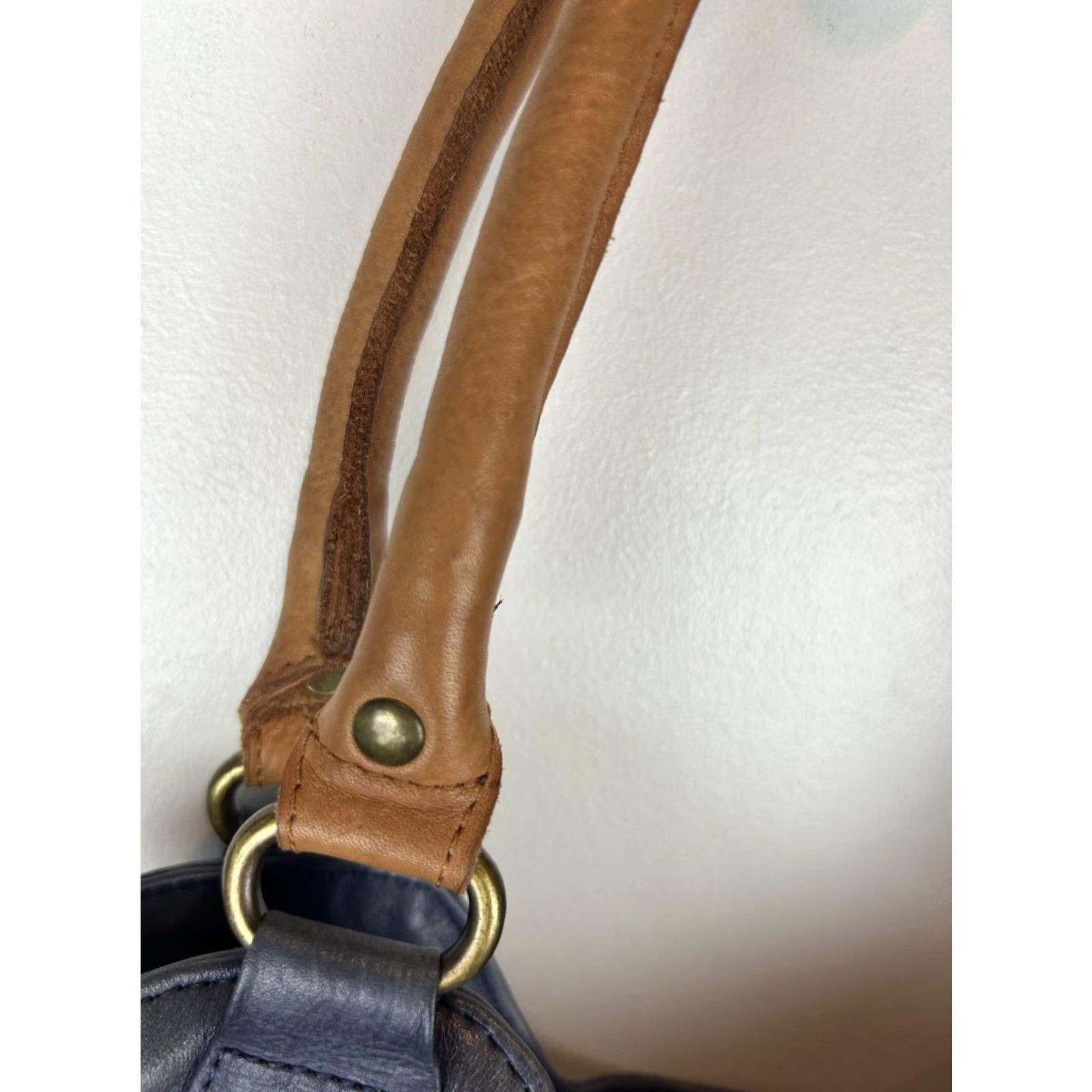 Vintage NorthStyle Shoulder Bag Blue Floral Leather Handbag Tan Medium Size ONE SIZE - 5 Thumbnail