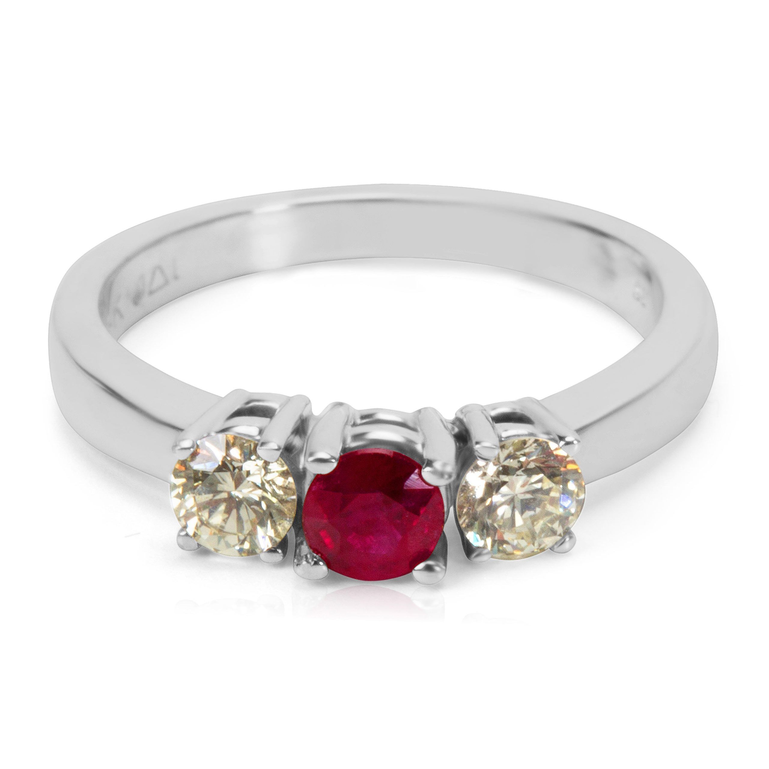 BRAND NEW Diamond & Ruby 3-Stone Ring in 14k White Gold (0.40 CTW)