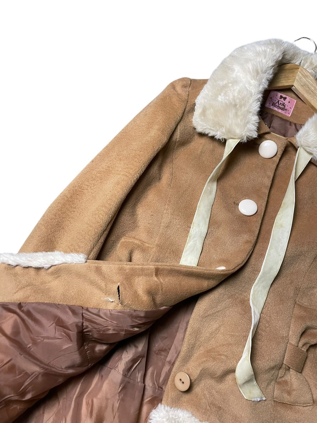 Japanese Brand ANK Rouge Brand Fur Collar Ribbon Doll Coat (68) Size M / US 6-8 / IT 42-44 - 7 Thumbnail
