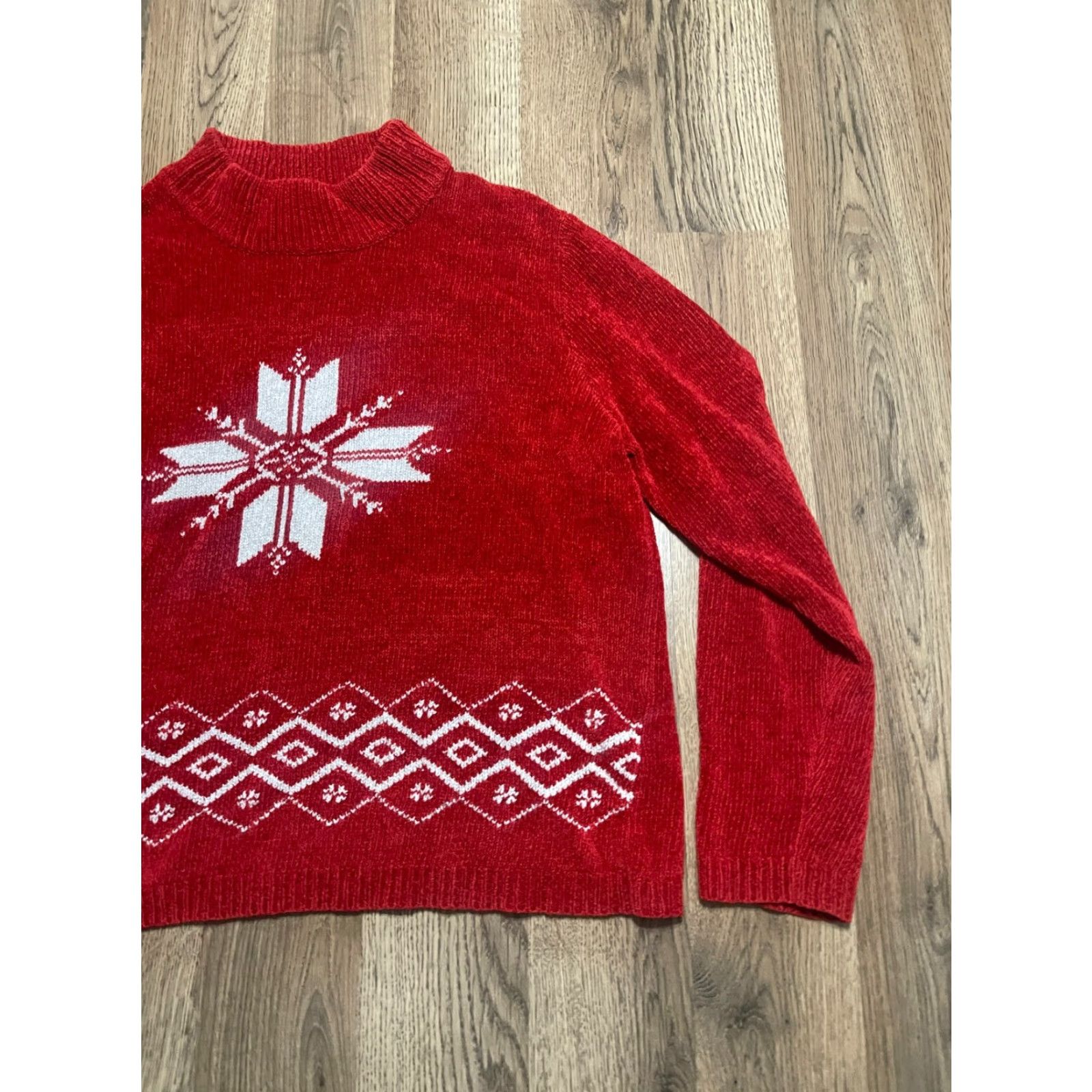 Vintage Petite Sophisticate Sweater Womens Medium Red Winter Snow Flakes Christmas Pullover Crew Neck Long Sleeve Casual Womens Size M / US 6-8 / IT 42-44 - 4 Thumbnail