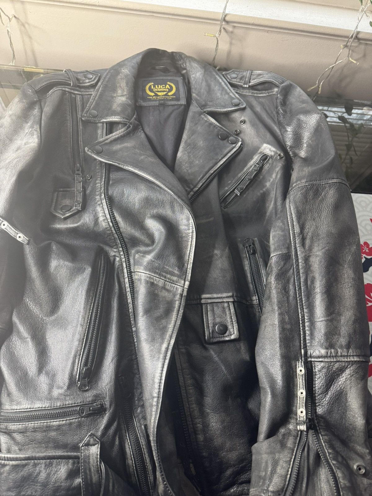 Other Mens Taylor Rub-off Zippered Gray Motorcycle Leather Jacket Size US XXL / EU 58 / 5 - 3 Thumbnail
