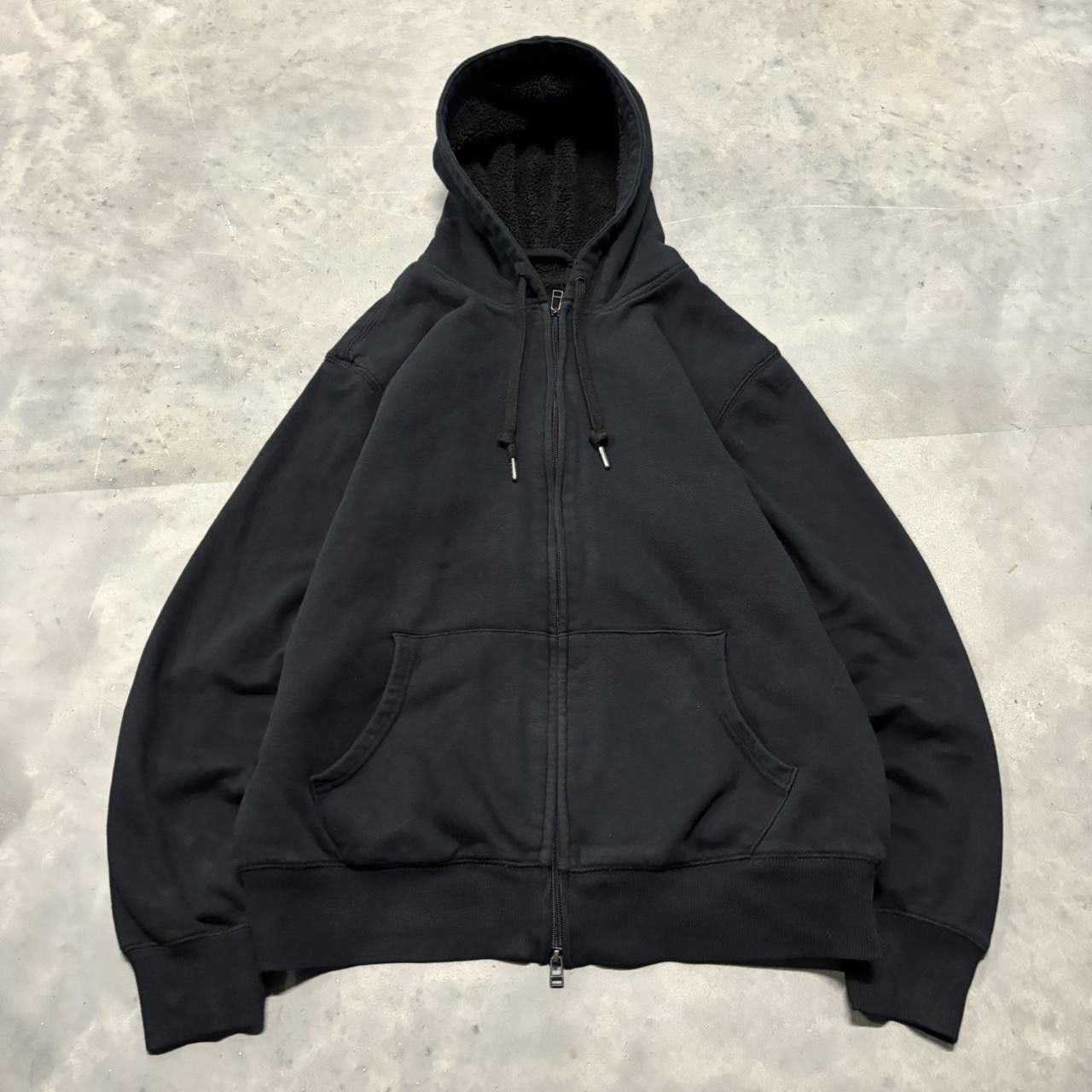Japanese Brand × Vintage Crazy Vintage Y2K/2000s Black Blank Sherpa Lined Essential Zip Up Hoodie! Size US L / EU 52-54 / 3 - 1 Thumbnail