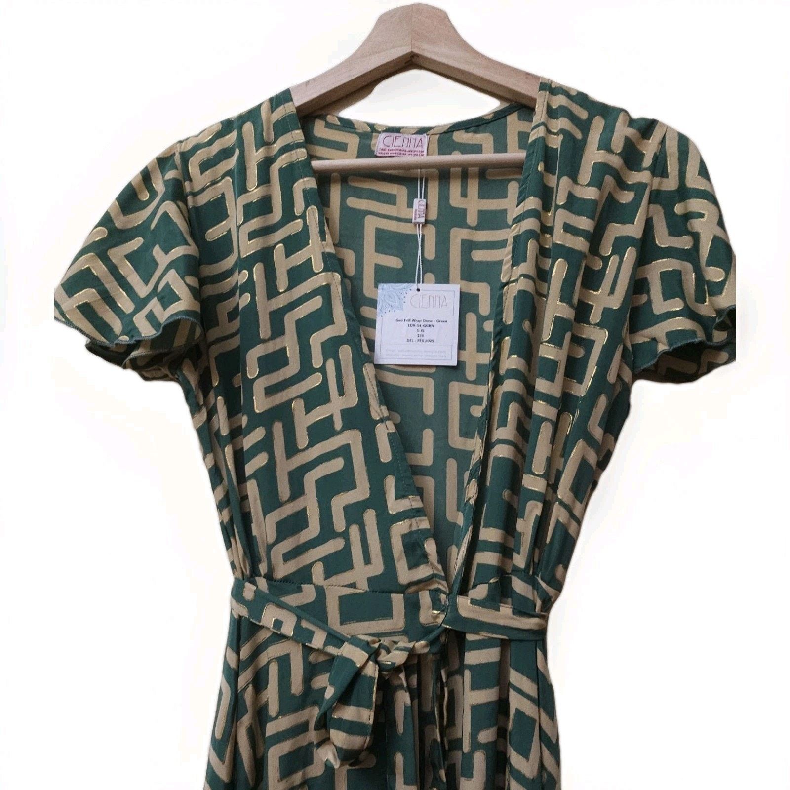 Other Cienna Geo Frill Wrap Silk Maxi Green/gold Dress Size Small Size S / US 4 / IT 40 - 3 Thumbnail