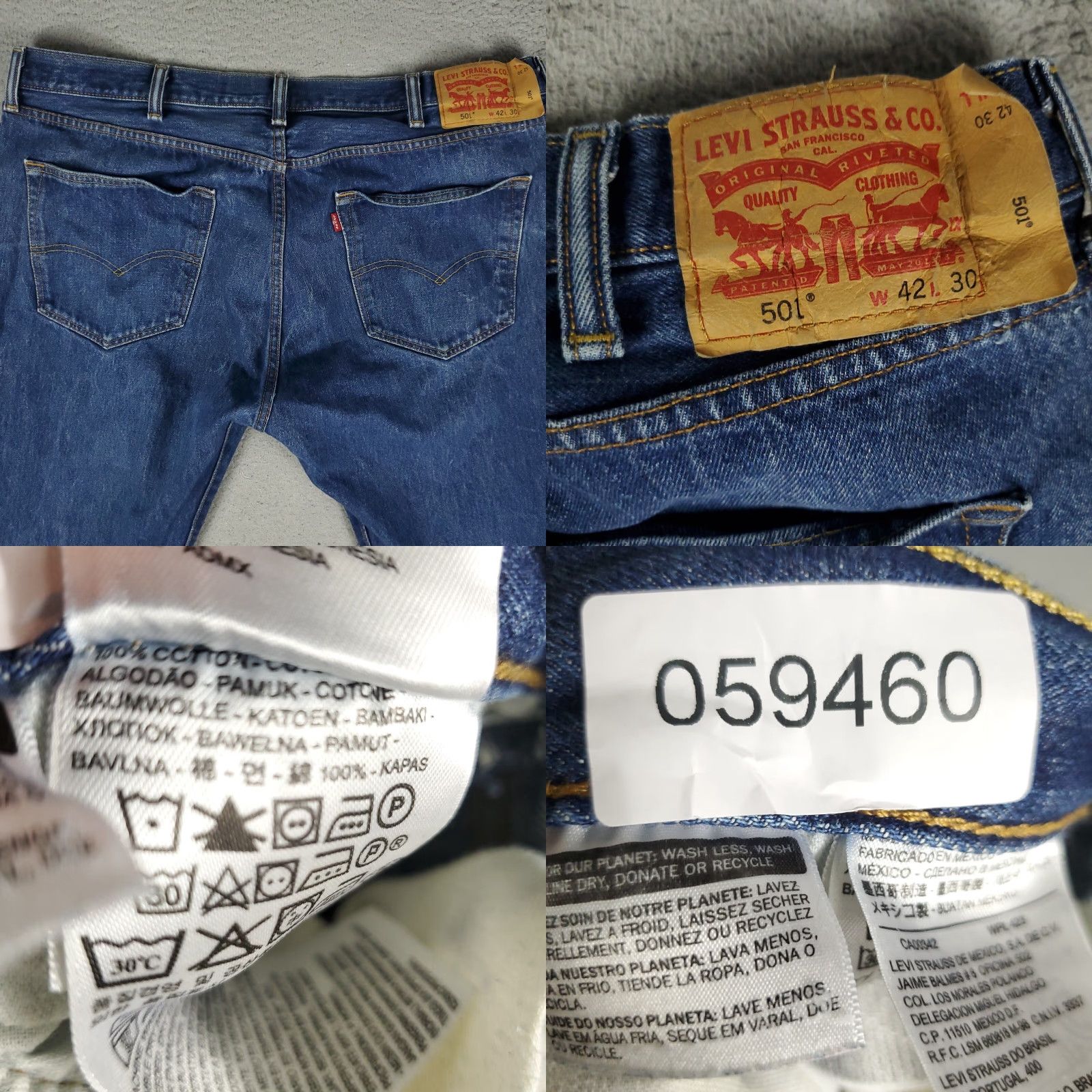 Levi's Levi's 501 Jeans Mens Regular Fit 42x30 Blue Button Fly Straight Leg Denim Pants Size US 42 / EU 58 - 8 Thumbnail