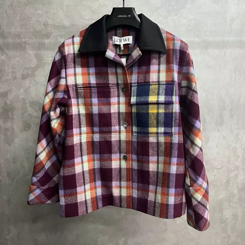 Loewe LOEWE White and red checkered flannel stand collar pocket Size XS / US 0-2 / IT 36-38 - 1 Thumbnail