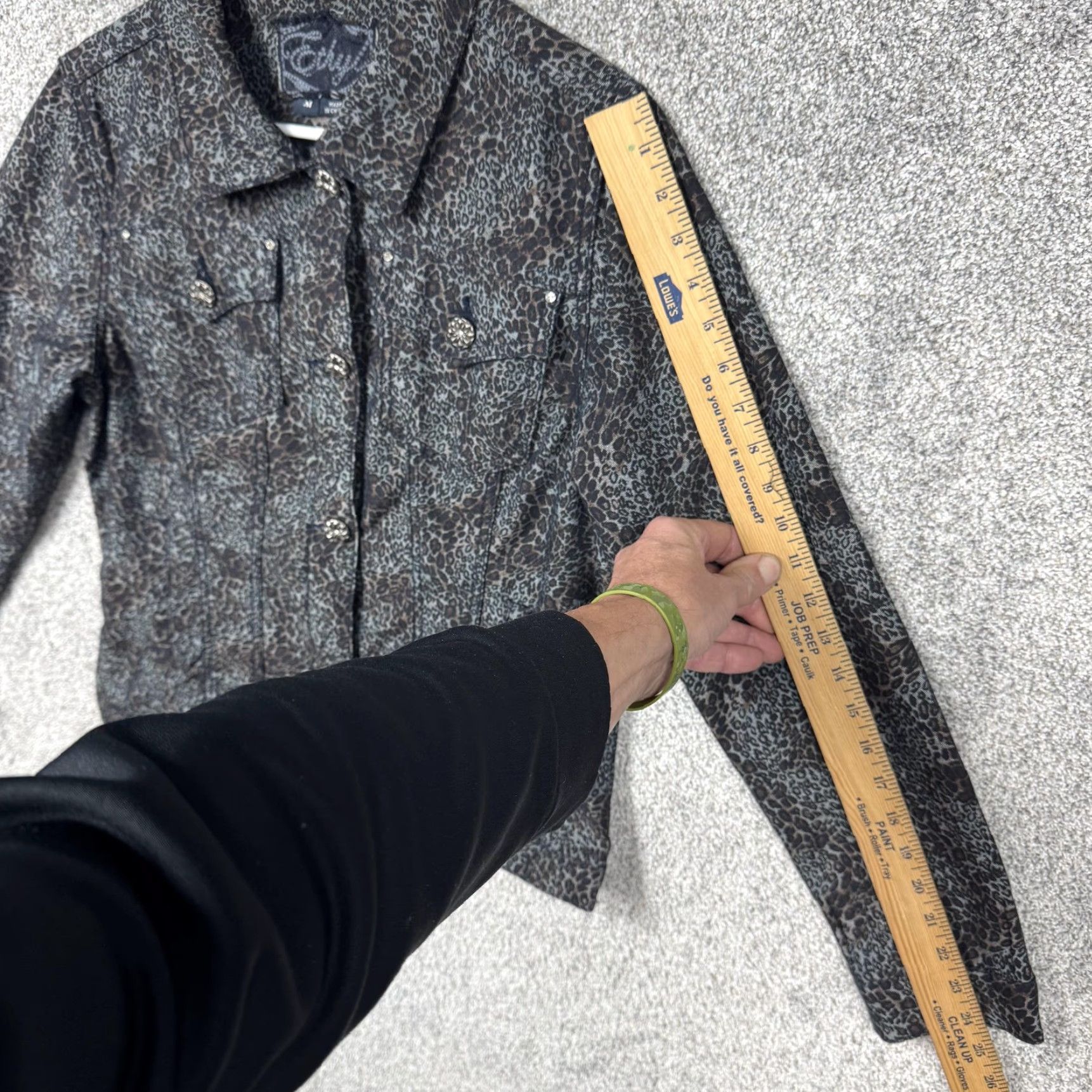 Denime Ethyl Jacket M Leopard Print Denim Jean Button Front Edgy Statement Blue Black Size 32" / US 10 / IT 46 - 4 Thumbnail