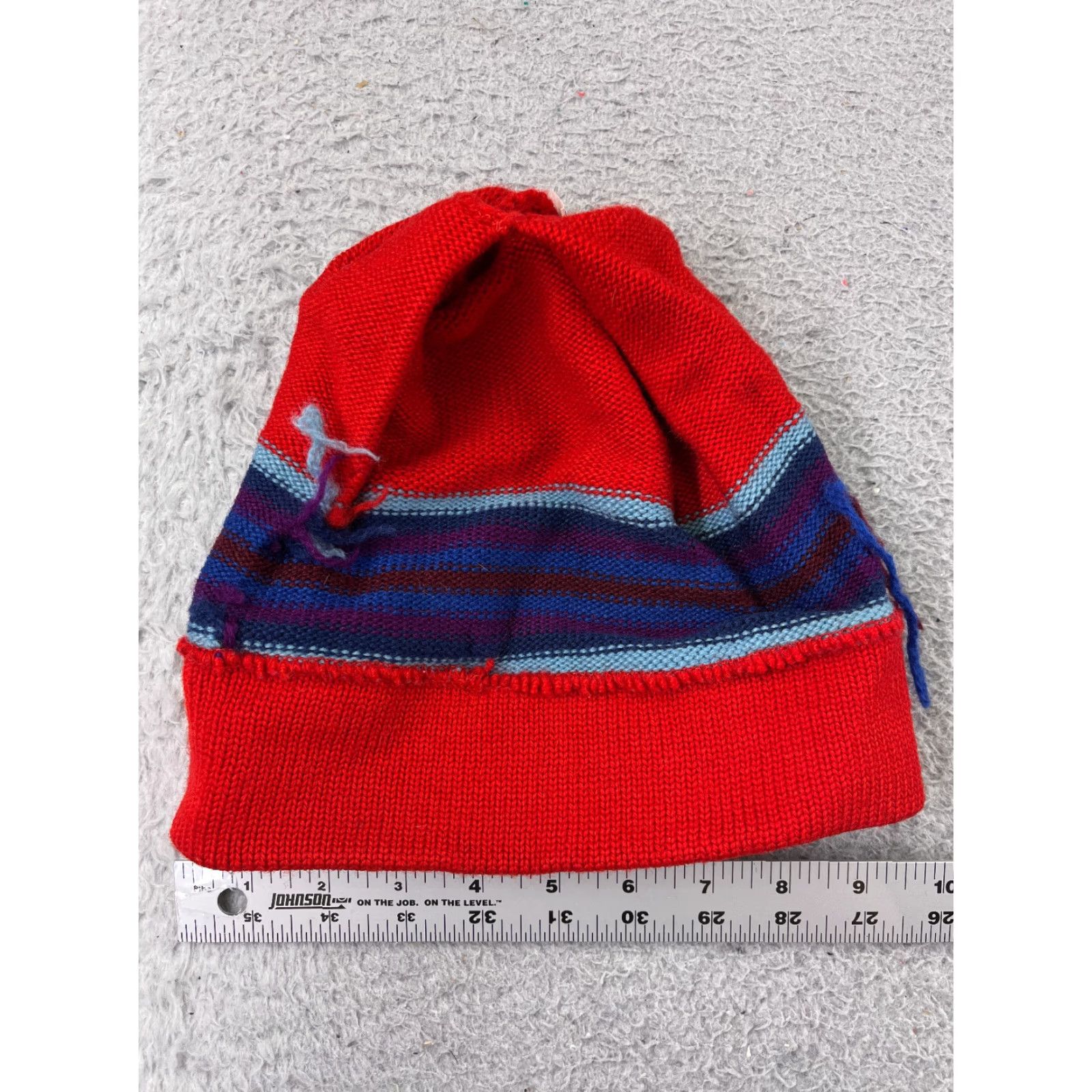 Vintage Wigwam Beanie Adult One Size Red Blue Stripe Knit Wool Hat/Cap Mens Beanie Stripe USA Winter Size ONE SIZE - 4 Thumbnail