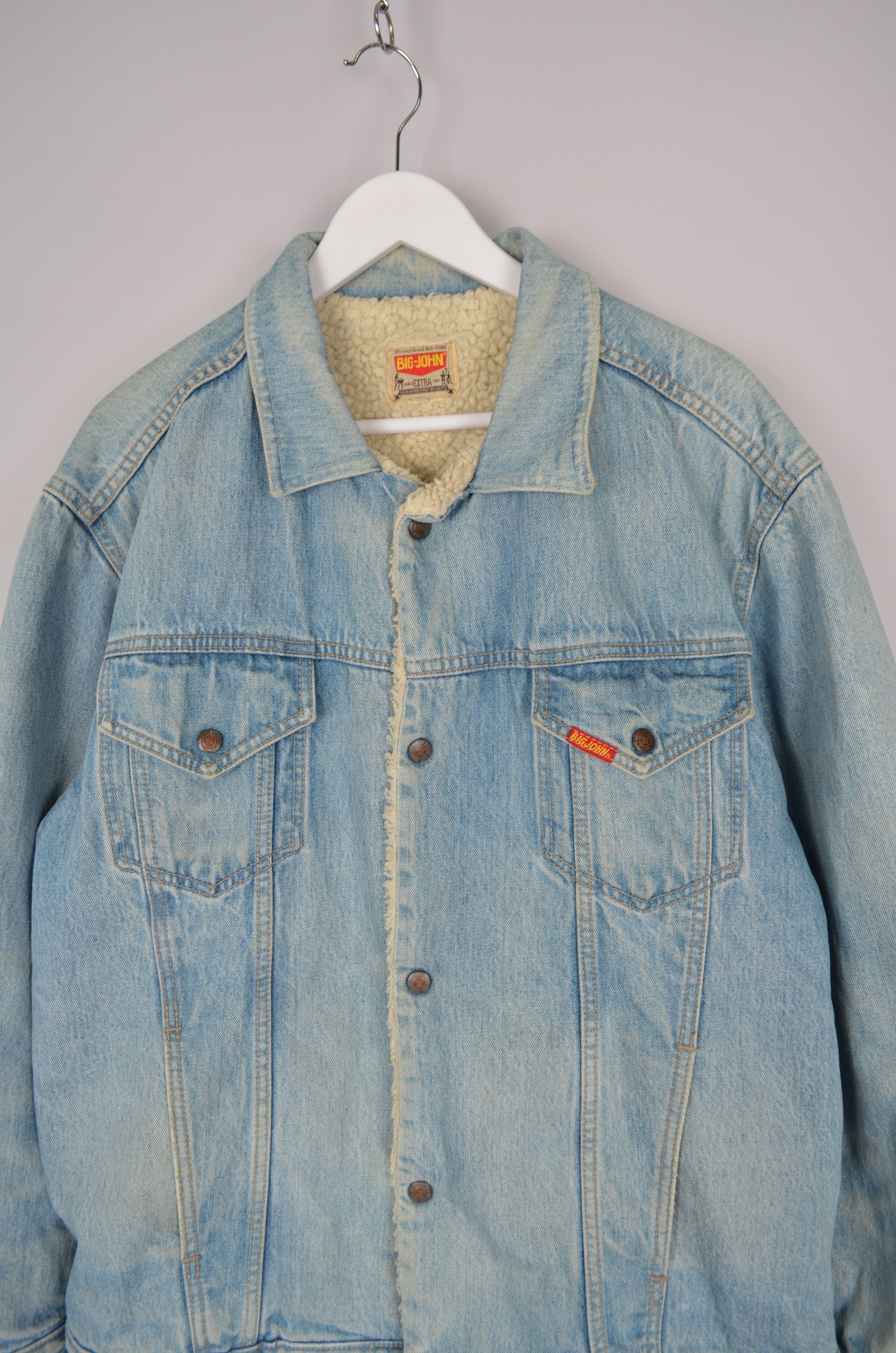 Big John × Vintage Vintage 90s Big-John Denim Trucker Sherpa Blue Jacket RARE Size US L / EU 52-54 / 3 - 2 Thumbnail