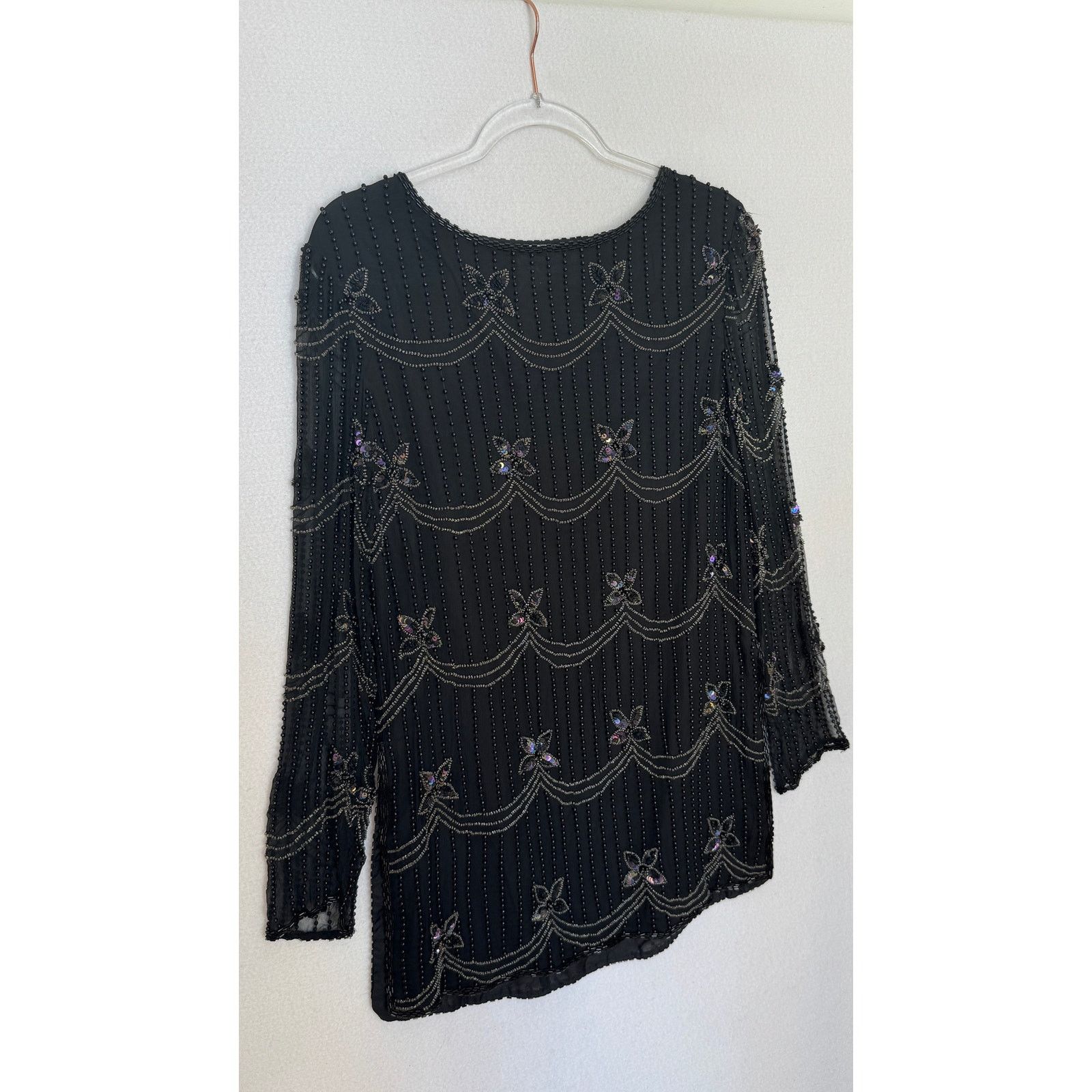 Vintage 1990s Papell Boutique Silk Beaded Sequin Top Black S/M Size S / US 4 / IT 40 - 18 Thumbnail