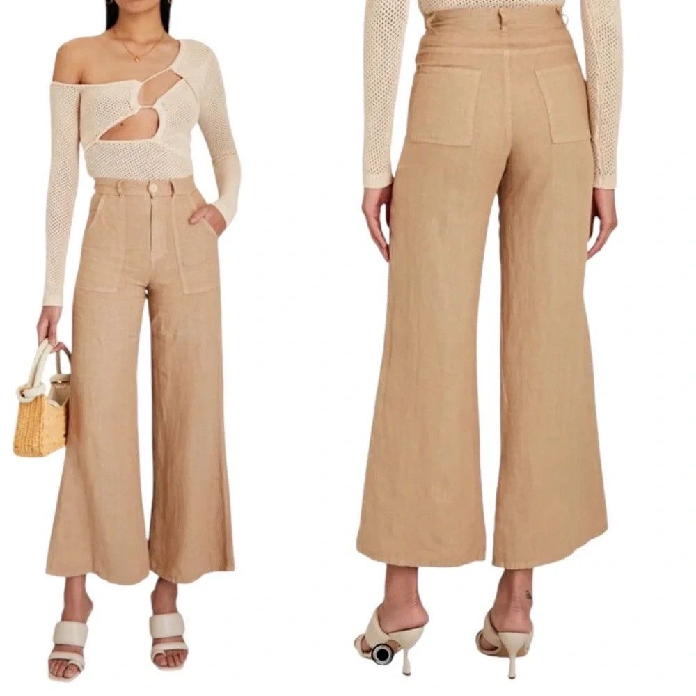 Enza Costa ENZA COSTA FRENCH LINEN HIGH-RISE WID LEG TROUSER PANTS Size 27" / US 4 / IT 40 - 1 Thumbnail