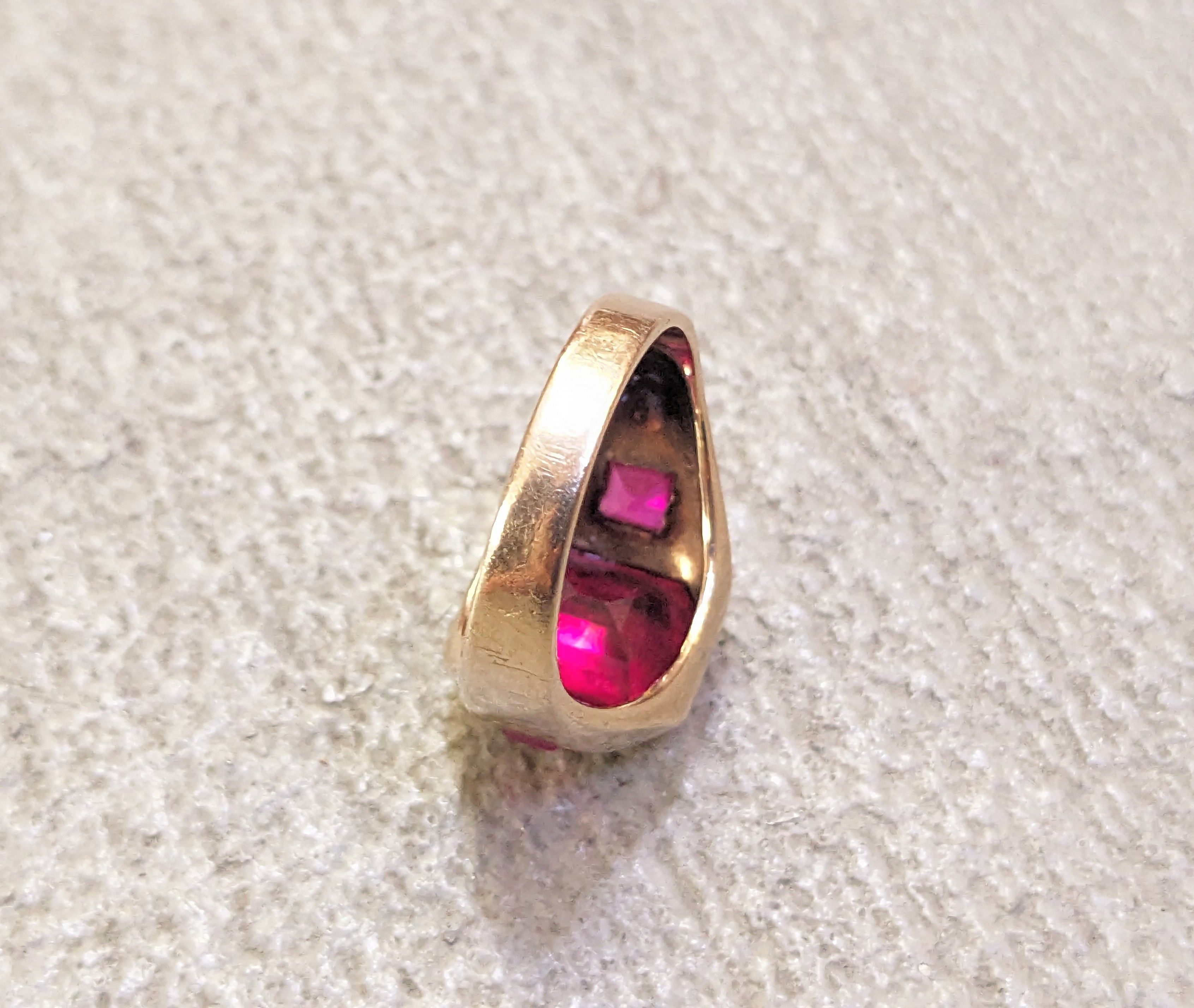 Jewelry Vintage 10K Gold Ring Size 10 Lab Ruby Red Modern Size ONE SIZE - 7 Thumbnail