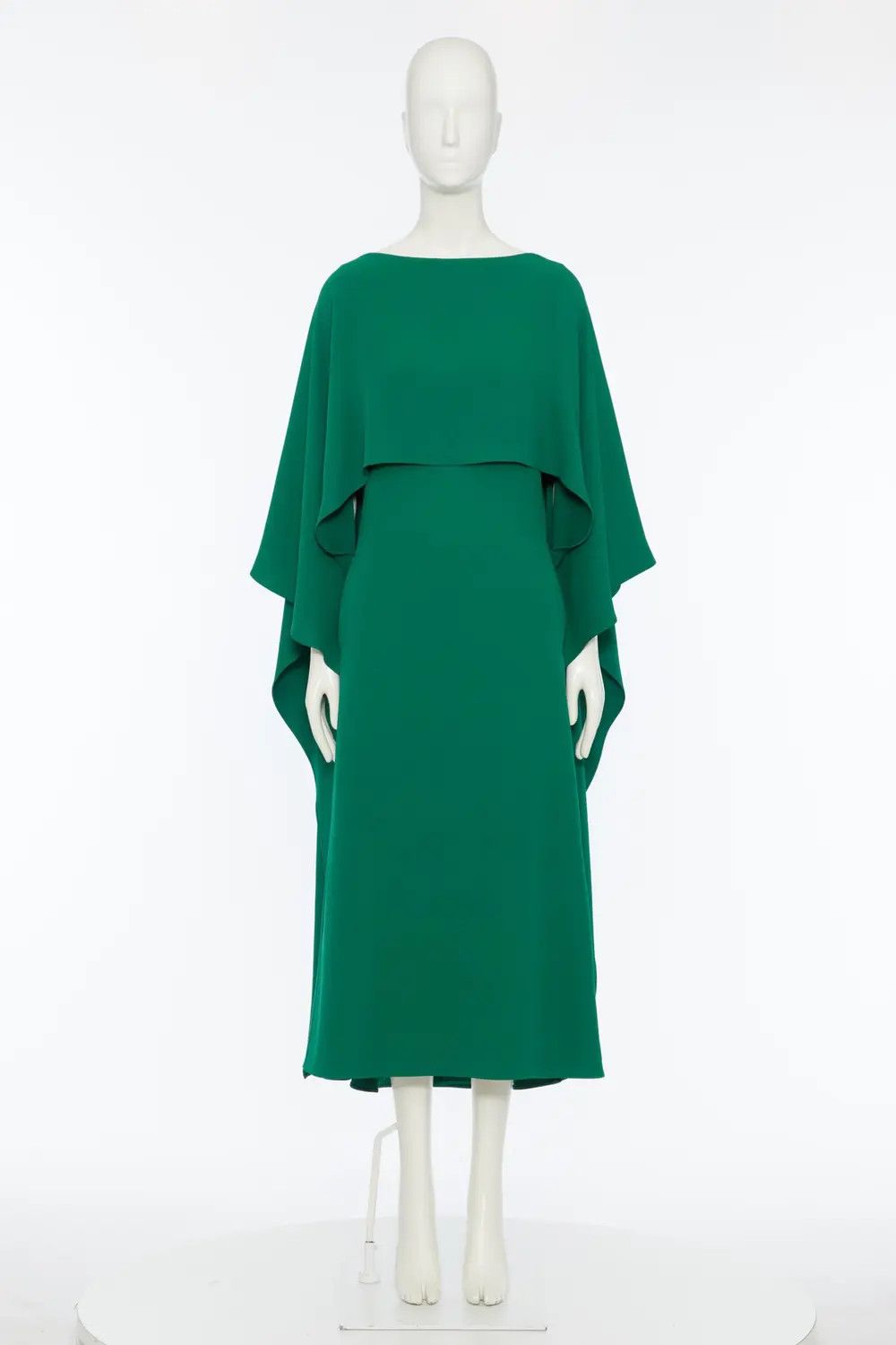 Valentino o1s1wg111125 Crepe De Chine Cape Dress in Green Size L / US 10 / IT 46 - 1 Thumbnail