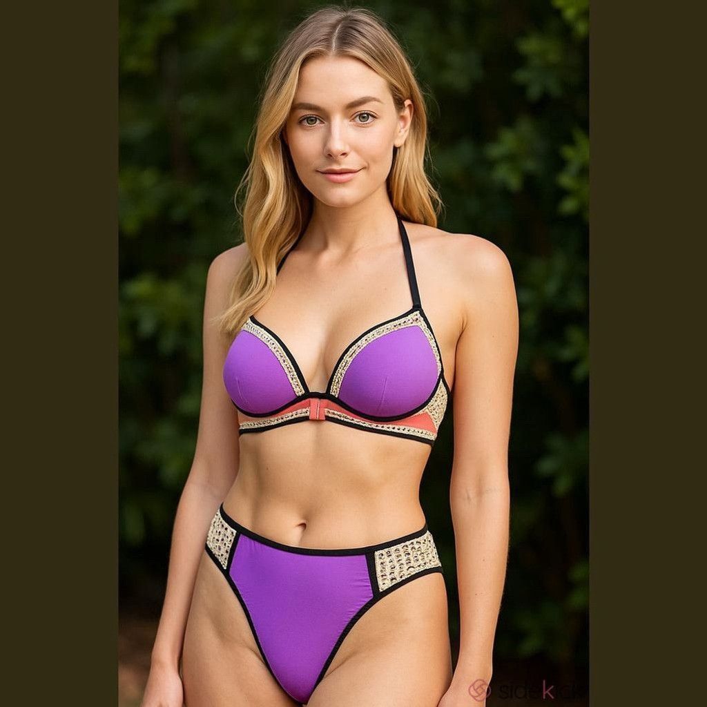Victoria's Secret Victoria's Secret Purple and Black Bikini with Gold Details Size L / US 10 / IT 46 - 1 Thumbnail