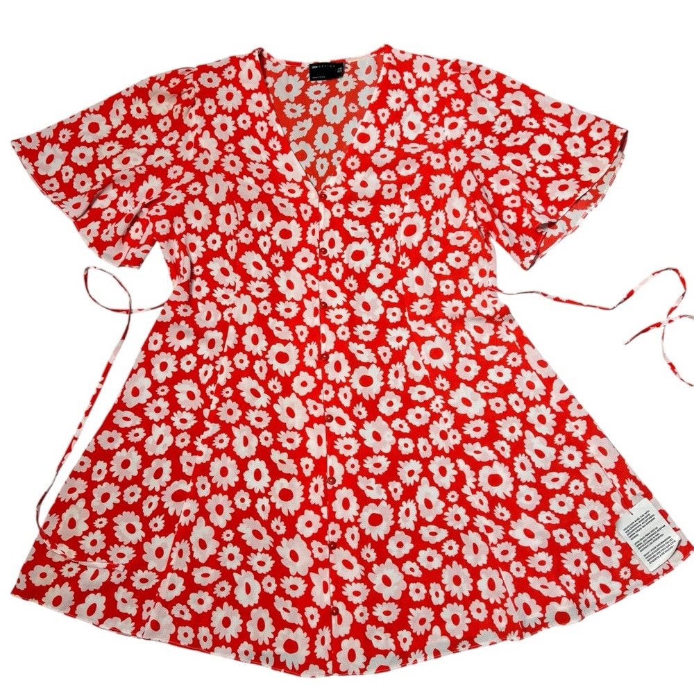 Asos NWT New ASOS Button Front Red Floral Dress Size 12 Size XL / US 12-14 / IT 48-50 - 6 Thumbnail