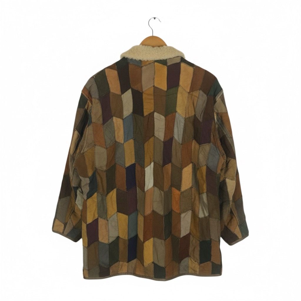 Vintage Vintage 70s Chevron Patchwork Leather Shearling Coat Size US M / EU 48-50 / 2 - 2 Thumbnail