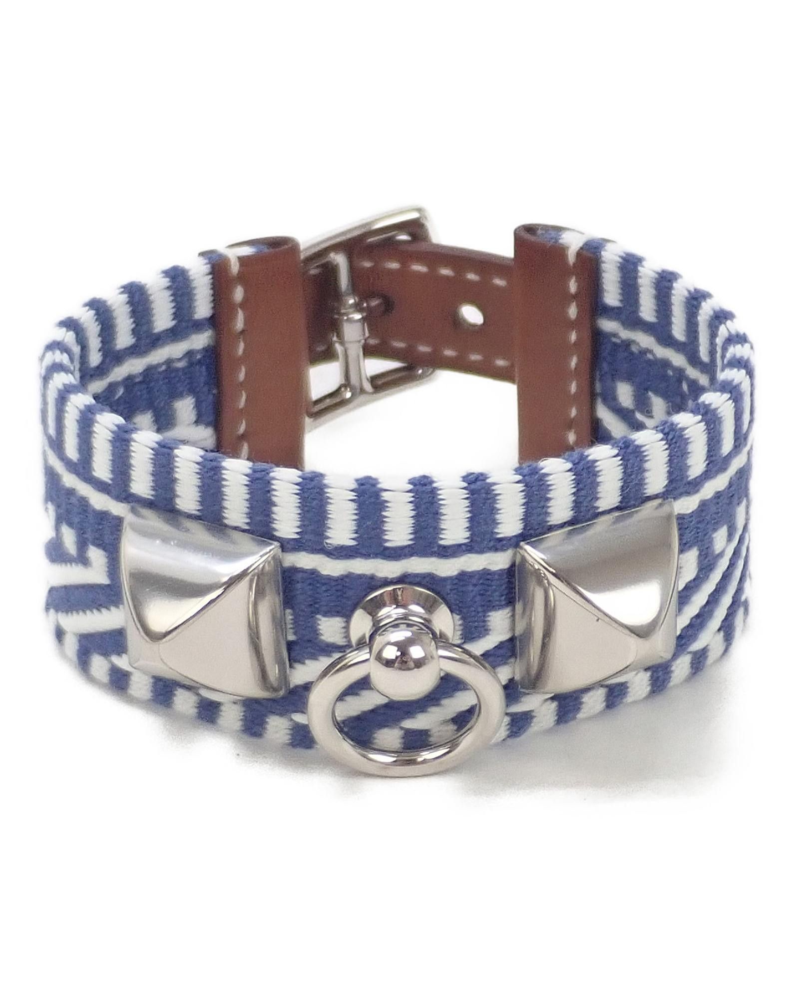 image of Hermes Blue Leather Rivale Cavale Bracelet, Women's