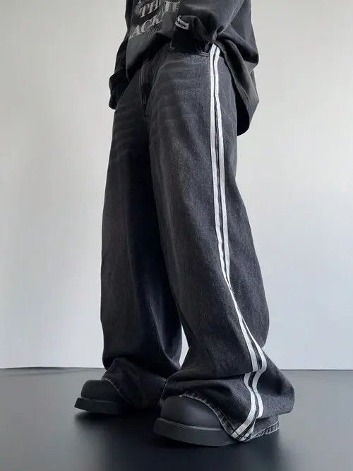 Jean Retro Y2k Denim Jeans Wide Leg Striped Size US 34 / EU 50 - 1 Thumbnail