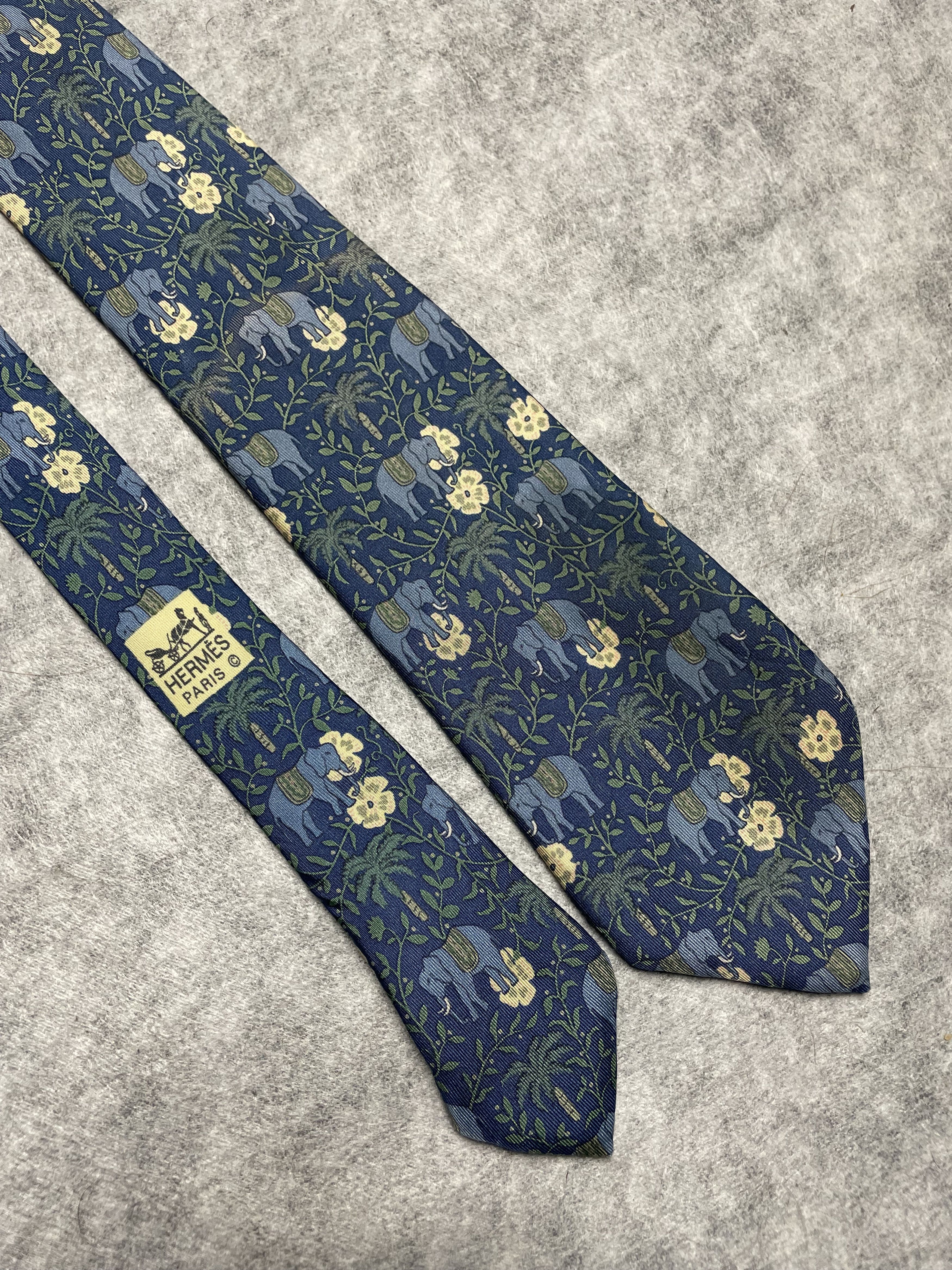 Hermes HERMES Paris 7183 UA Mustard Elephant Palm Floral Silk Tie Size ONE SIZE - 2 Thumbnail