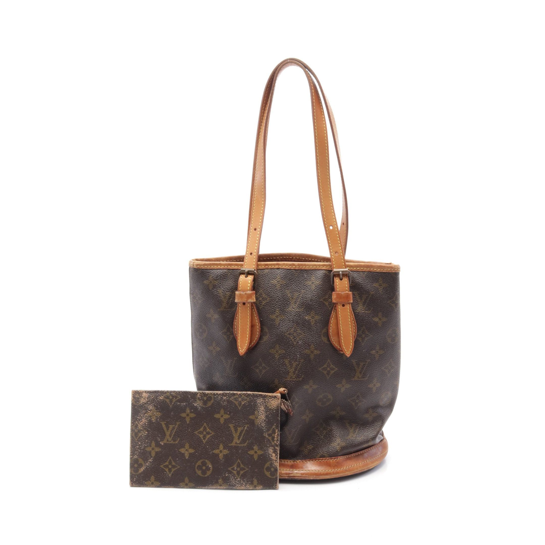 Louis Vuitton Bucket Pm Monogram Handbag Leather Brown