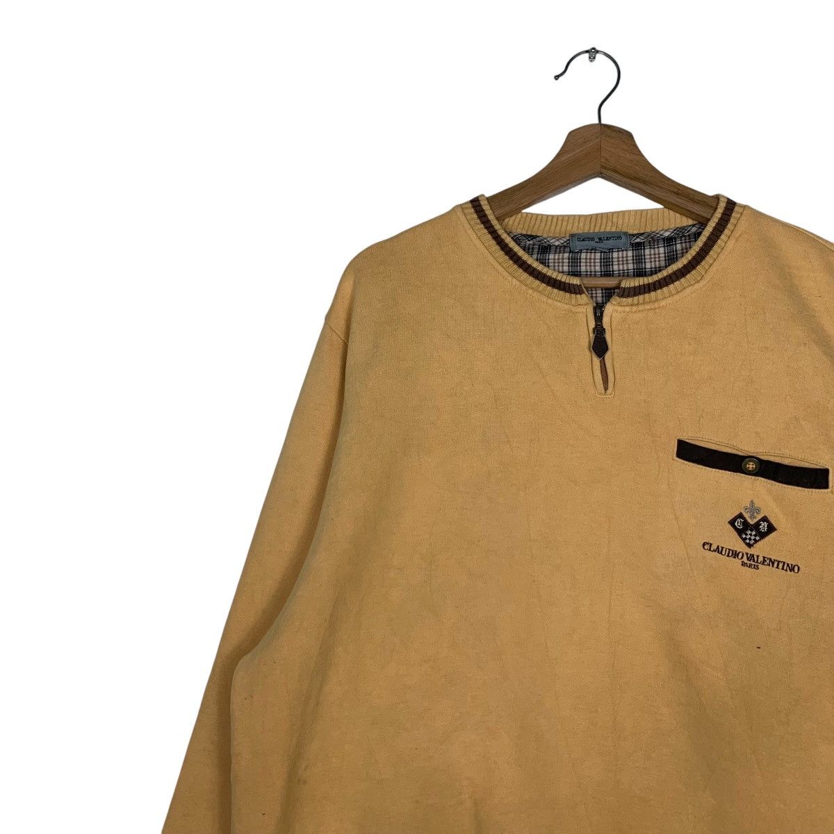 Japanese Brand CLAUDIO VALENTINO Single Pocket Yellow Sweatshirt #1530-C69 Size US L / EU 52-54 / 3 - 6 Thumbnail