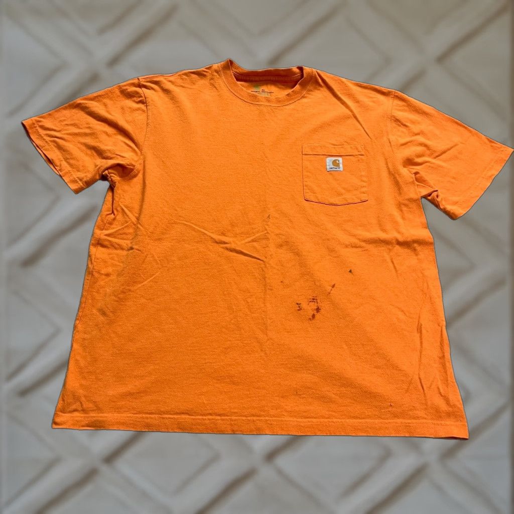 Carhartt VINTAGE Carhartt K87 Original Fit T-Shirt Mens XL Orange Crew Neck Pocket Cotton Size US XL / EU 56 / 4 - 1 Thumbnail