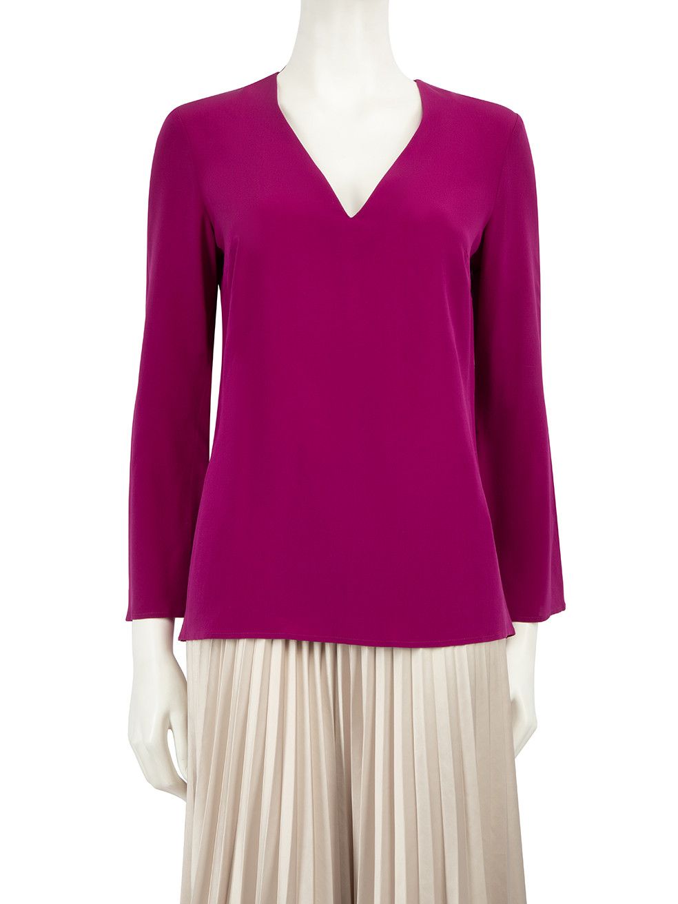 image of Etro Fuchsia Silk Long Sleeve V-Neck Blouse in Purple, Women's (Size Small)