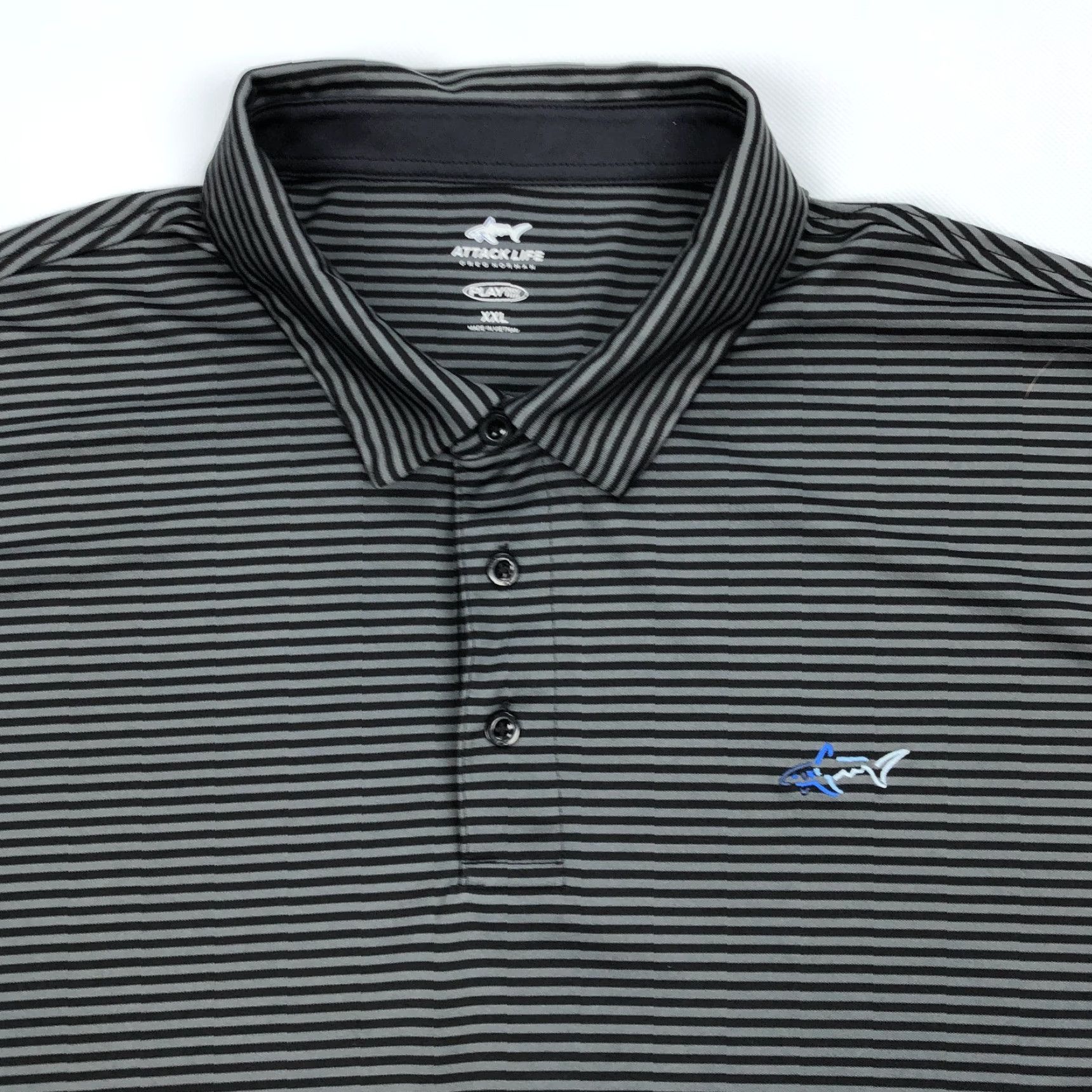 Vintage Greg Norman Attack Life Polo Shirt Striped Gray Black XX-Large Men Short Sleeve Golf Shirt Size US XXL / EU 58 / 5 - 2 Thumbnail